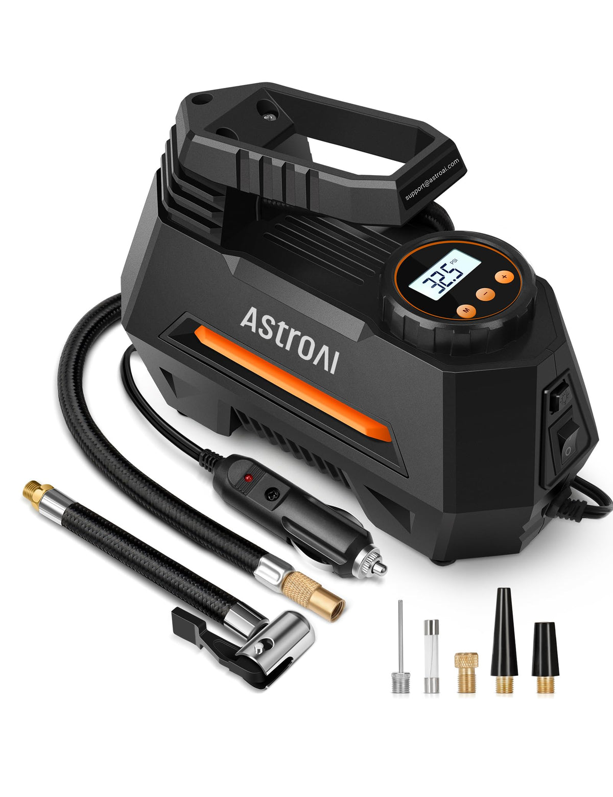 AstroAI AIRUN H Tire Inflator Portable Air Compressor, 12V DC Tire Inflator, Auto Shut-Off with Digital Pressure Gauge & LED Light, Fast Inflation for Car, Motorcycle, Bike Tires, 9.8Ft Cord, Yellow Jansha Store