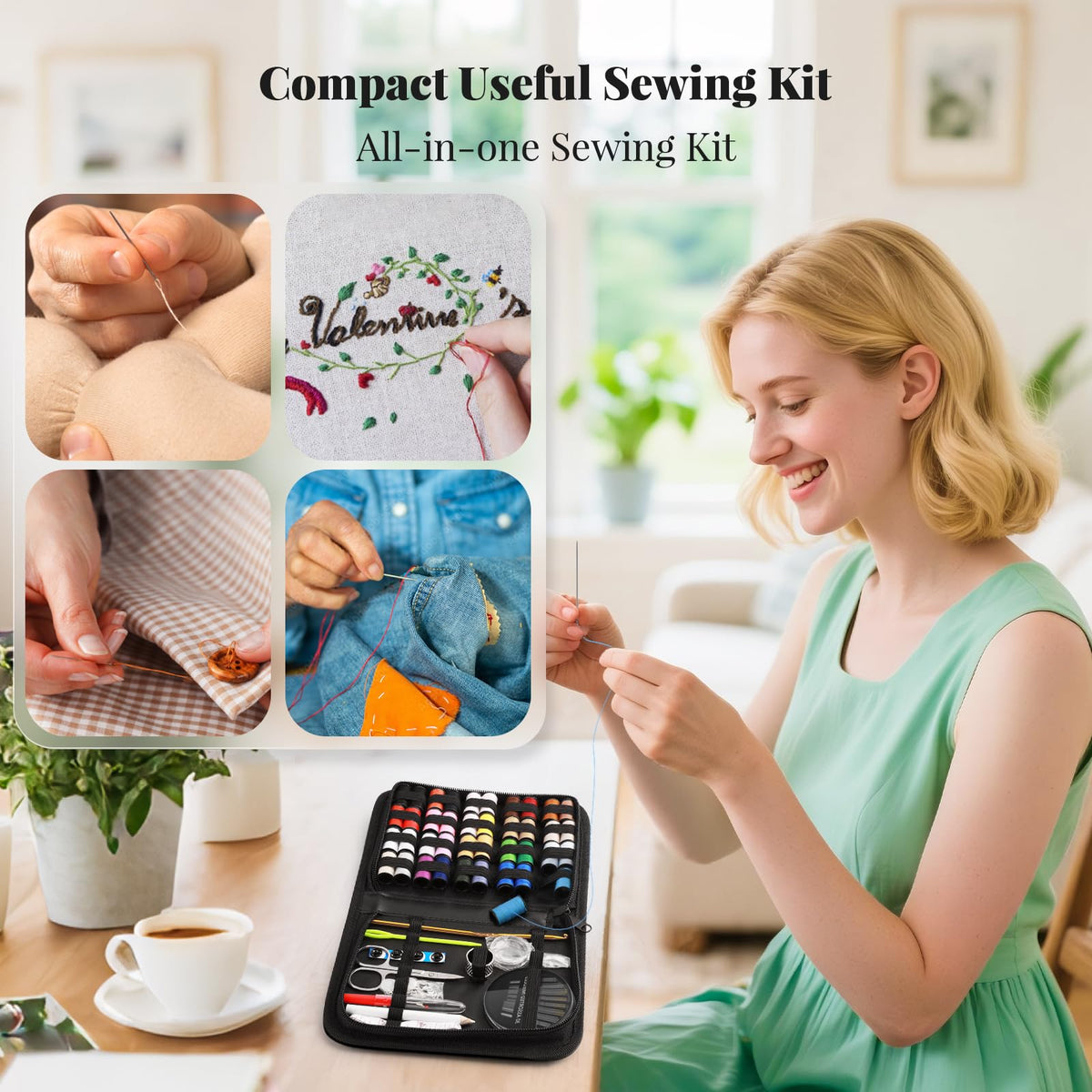 Coquimbo Sewing Kit Gifts for Adults Teen Grils Women Mom Grandma, Portable Sewing Supplies Contains Tape Measure, Scissors, Thimble, Thread, Sewing Needles (Beige, M) Jansha Store