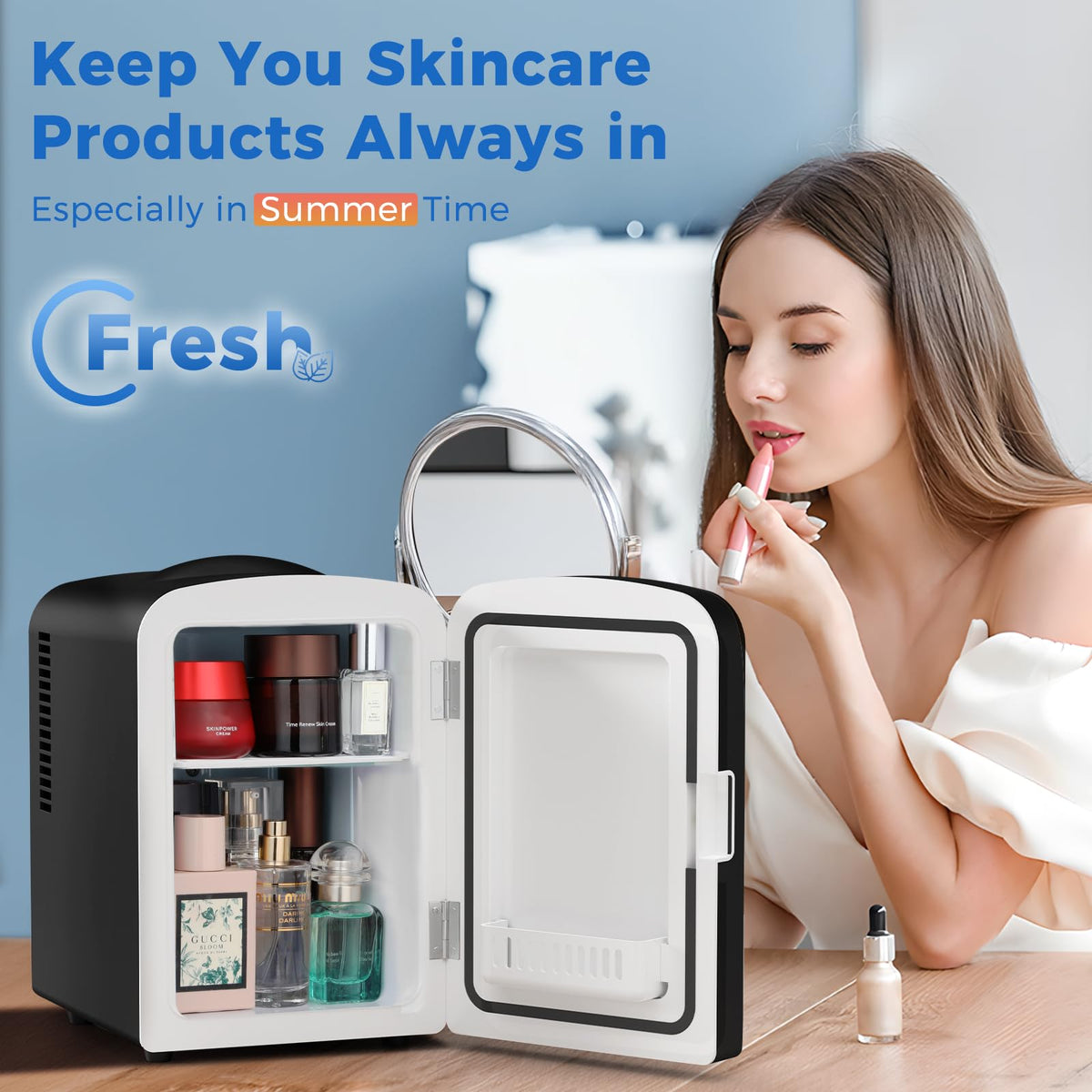 Antarctic Star Compact Refrigerator,Small Cooler for Cosmetics, Beverage and Food,Portable Mini Fridge,Skin Care 4L Capacity/6 Cans, for Bedroom, Car, Office & Dorm,White Jansha Store