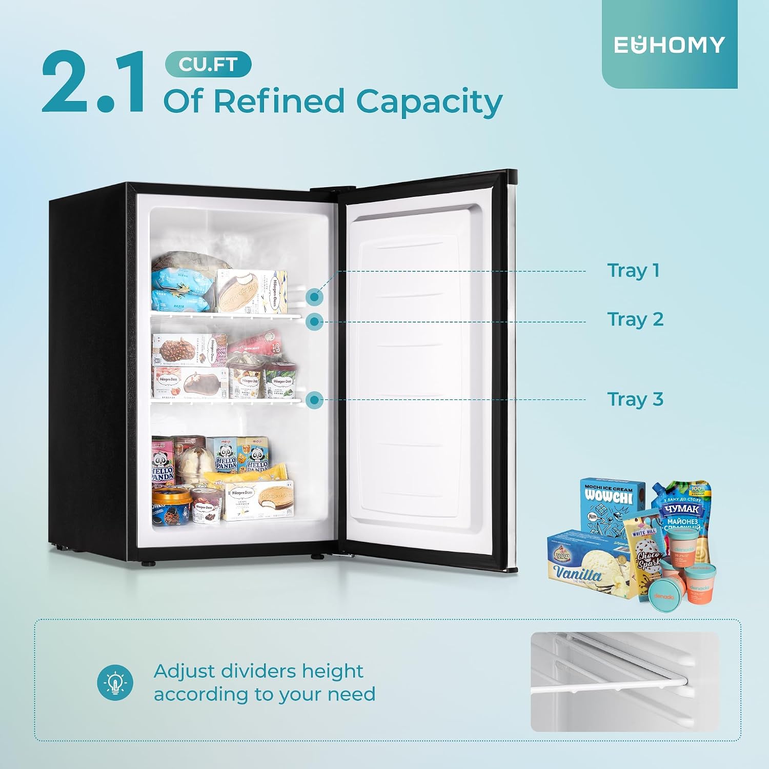 EUHOMY 2.1 Cu.ft Upright Freezer, Reversible Door Mini Freezer, Silver Jansha Store
