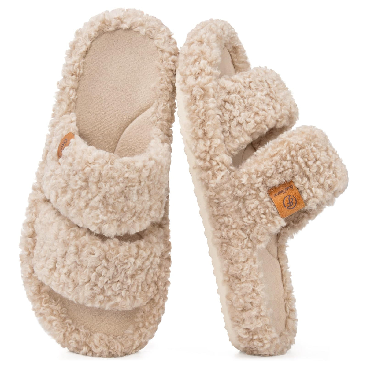 EverFoams women's open-toe slippers, front toe opening close-up