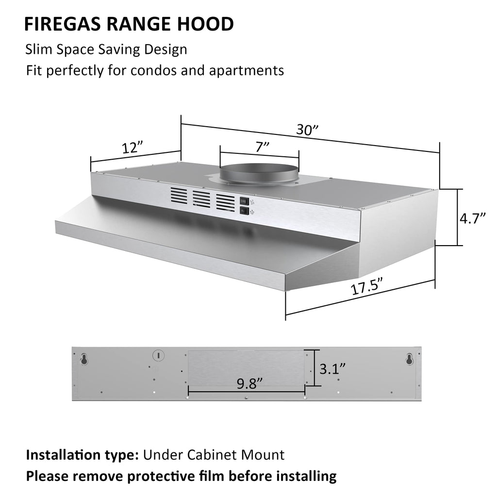 FIREGAS Range Hood 30 inch Under Cabinet, White Range Hood, Kitchen Hood Jansha Store