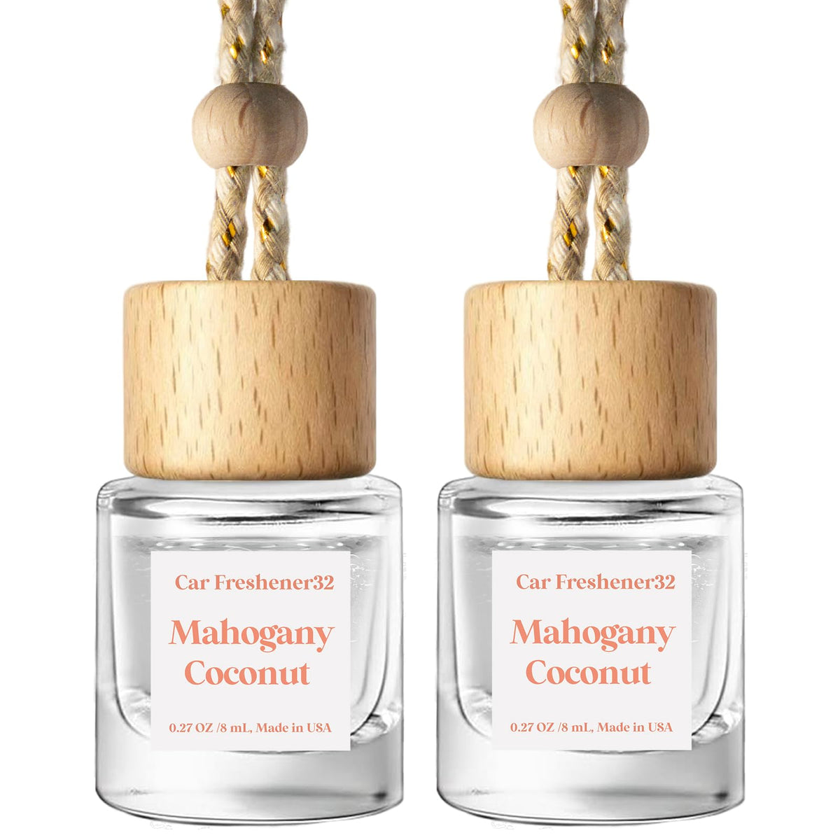 C Classy Car Air Freshener Hanging 2 Pack, Mahogany Teakwood Essential Oil Diffuser, Cute Glass Bottle, Long-Lasting Fragrance Car Accessories for Women & Men, Made in USA Jansha Store