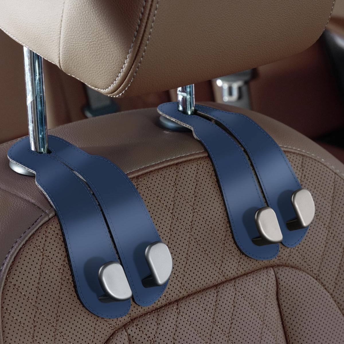 CoBak Purse Hook for Car - Universal Premium Stitched Leather and Aluminum-Magnesium Alloy Double Car Seat Back Storage Hook for Purses, Handbags, Bags (2 Pack),Black Jansha Store