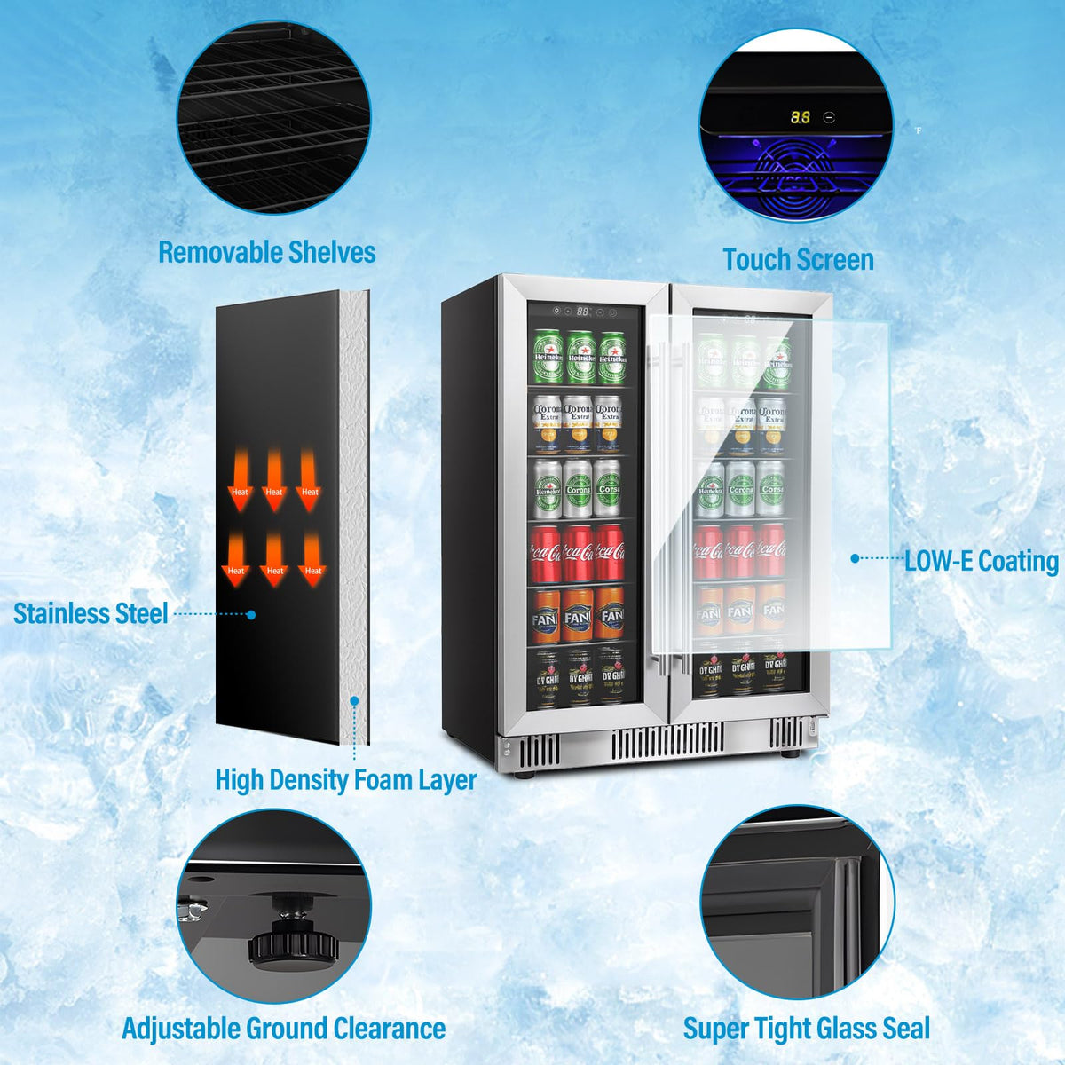DOGHLY 1.7 Cu.ft Mini Fridge Glass Door, 72 Cans Beverage Refrigerator Jansha Store
