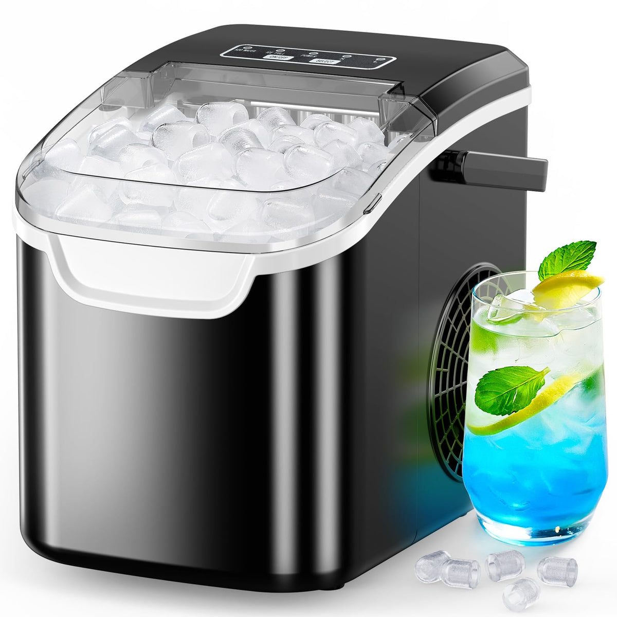 COWSAR Nugget Countertop Ice Maker, 33 lbs/Day Chewable Pellet Ice Machine with Self-Cleaning, Auto Lighting & Measured Dispensing, Portable Pebble Ice Maker for Home, Kitchen, Office, Black Jansha Store
