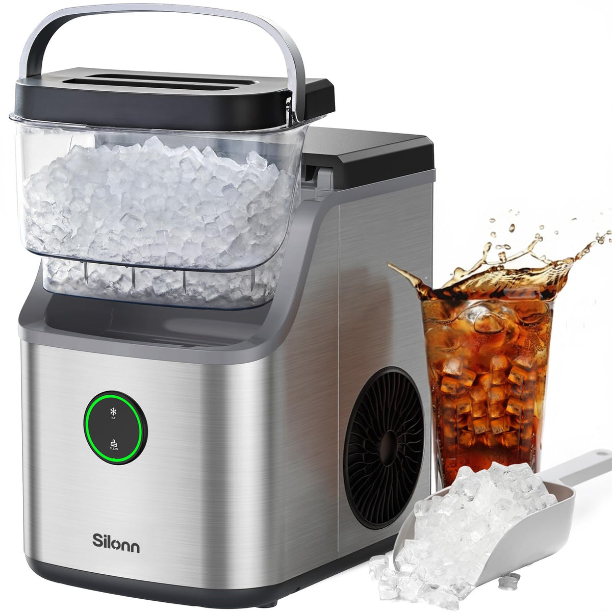 Silonn Ice Maker Countertop, 9 Cubes Ready in 6 Mins, 26lbs in 24Hrs, Self-Cleaning Ice Machine with Ice Scoop and Basket, 2 Sizes of Bullet Ice for Home Kitchen Office Bar Party Jansha Store