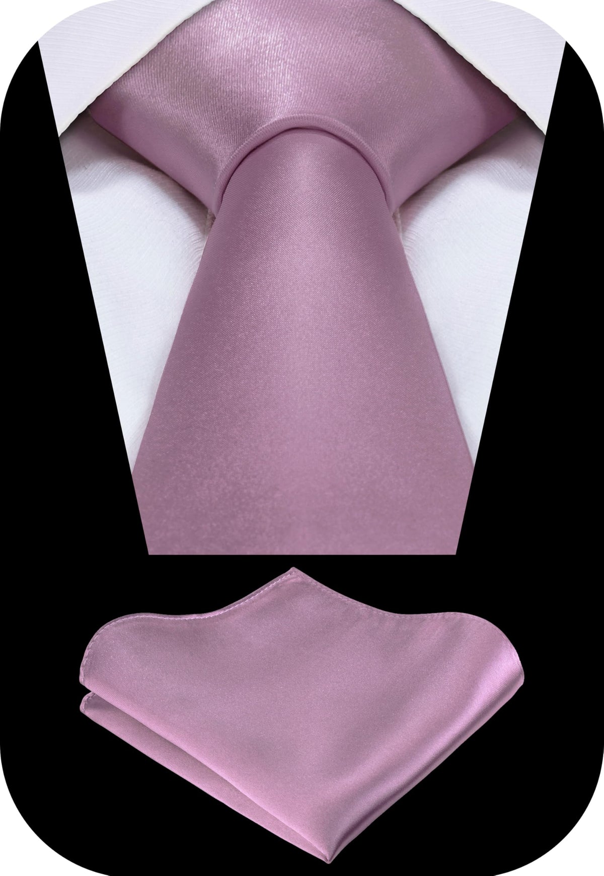 TIE G Solid Satin Woven dyed Color Formal Black Necktie and Pocket Square Sets in Gift Box Jansha Store