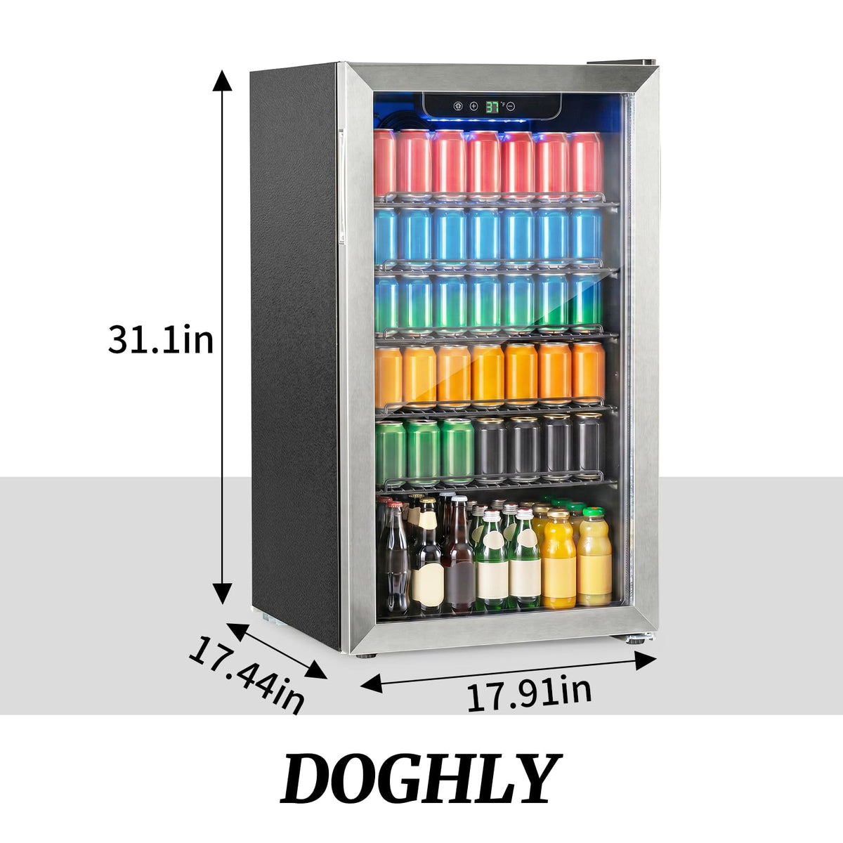 DOGHLY 1.7 Cu.ft Mini Fridge Glass Door, 72 Cans Beverage Refrigerator Jansha Store