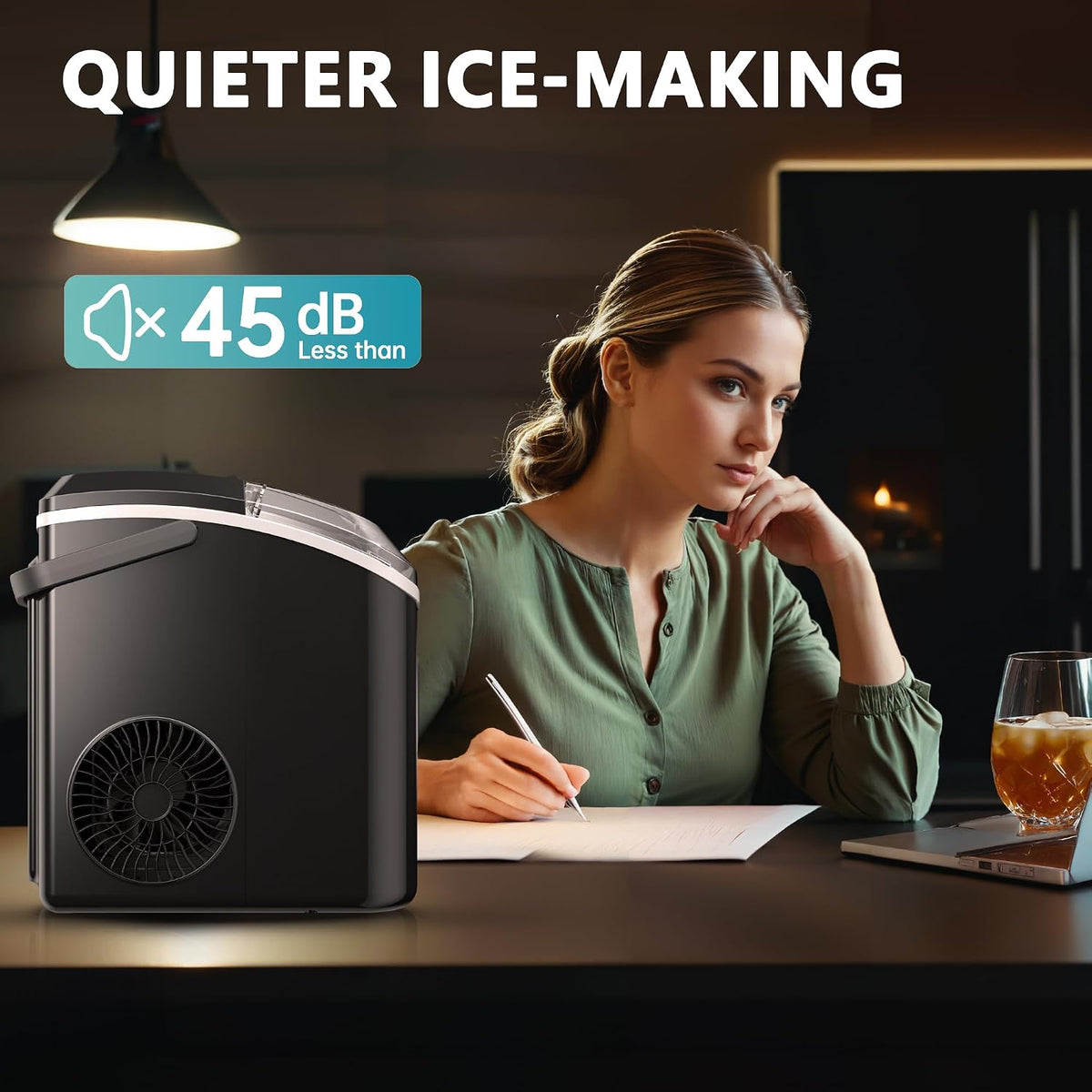 EUHOMY Nugget Ice Maker Countertop with Handle, Ready in 6 Mins, 34lbs Per Day, Removable Top Cover, Auto-Cleaning, Portable Sonic Ice Maker with Basket and Scoop, for Home/Party/RV/Camping (Black) Jansha Store