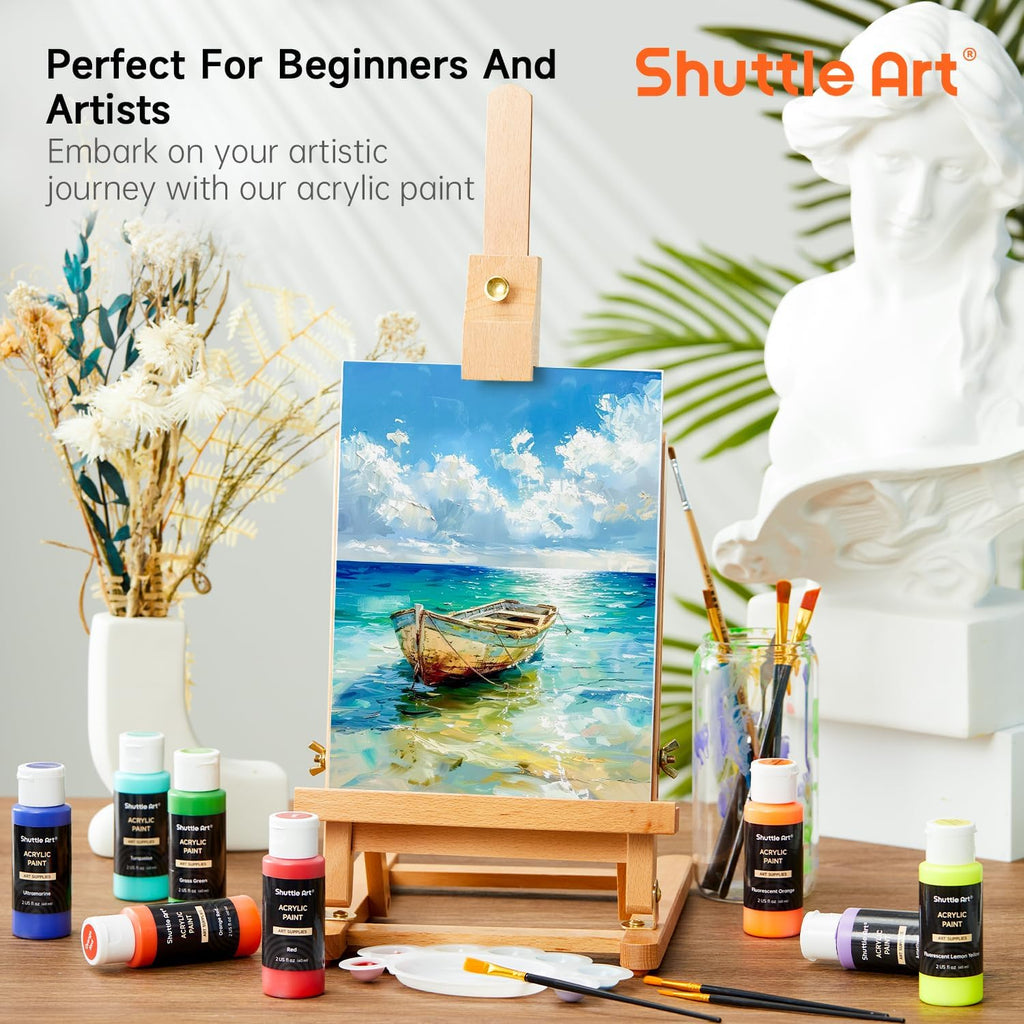 Shuttle Art Acrylic Paint, 36 Colors Acrylic Paint Set with Brushes & Palette, 2oz/60ml Bottles, Rich Pigments Non-toxic for Artists Kids & Adults, Painting on Canvas Rocks Ceramic Wood Jansha Store