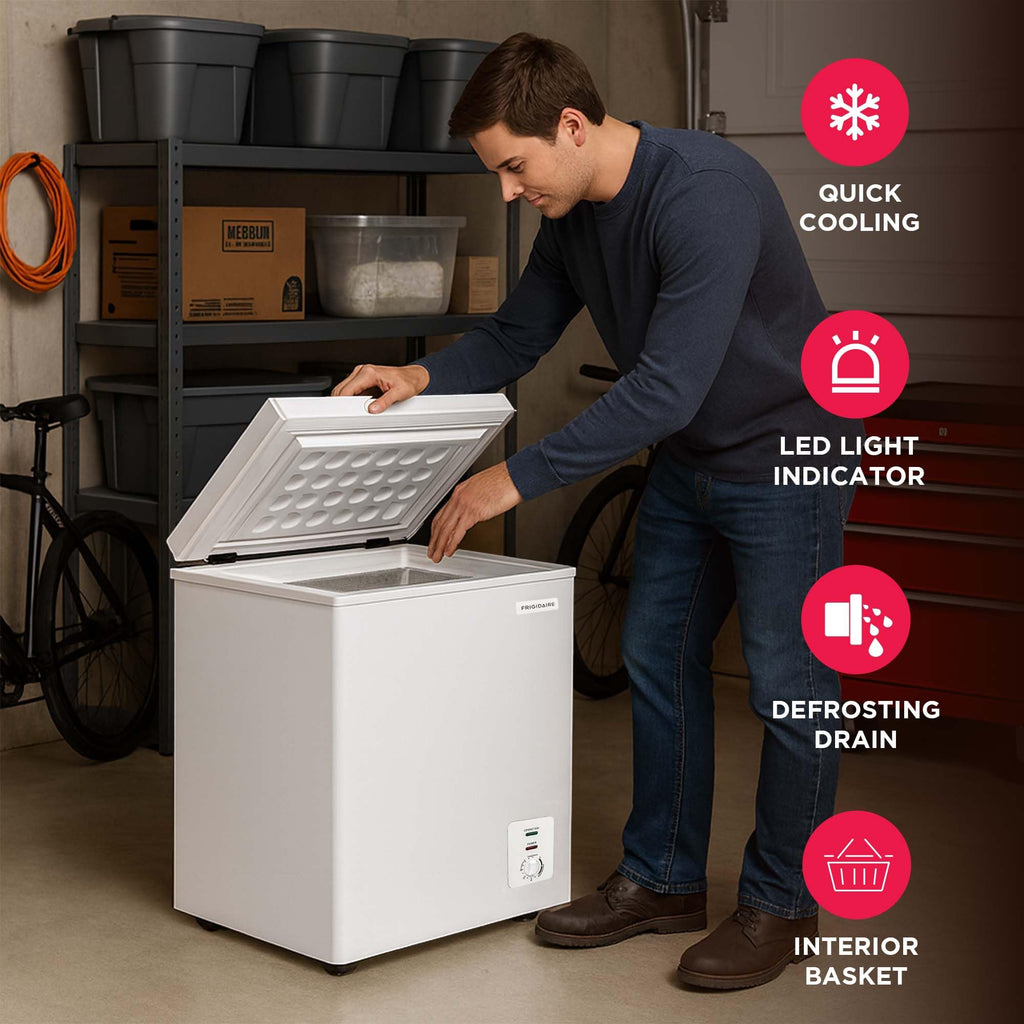 FRIGIDAIRE EFRF9003 Chest Deep Freezer, 9 Cu. Ft. Class, WhiteAdjustable Thermostat-Removable Vinyl Coated Wire Basket-Easy Defrost Drain, 9-10CF, White Jansha Store