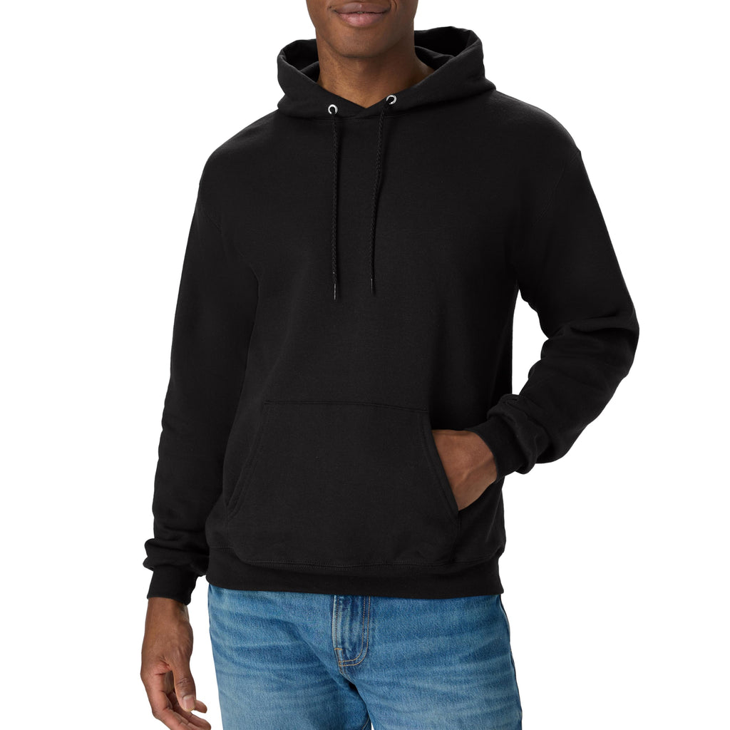Close-up of the midweight fleece fabric texture on the hooded sweatshirt