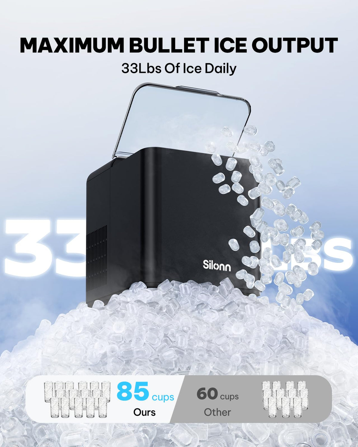 Silonn Ice Maker Countertop, 9 Cubes Ready in 6 Mins, 26lbs in 24Hrs, Self-Cleaning Ice Machine with Ice Scoop and Basket, 2 Sizes of Bullet Ice for Home Kitchen Office Bar Party Jansha Store
