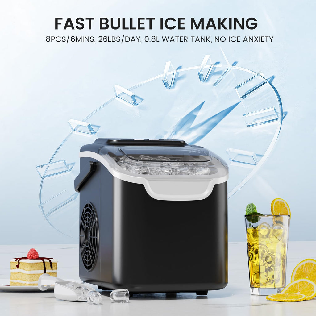 Crzoe Countertop Ice Maker, 26Lbs/24H, 2 Sizes of Ice, Self-Cleaning,Green Jansha Store