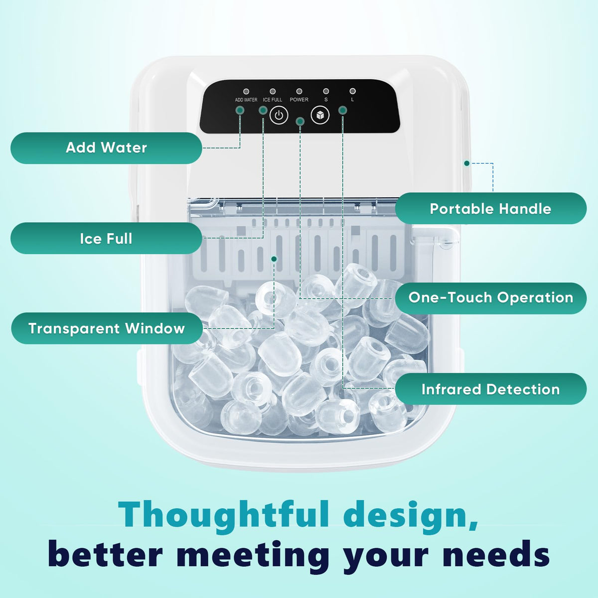 Sweetcrispy Countertop Ice Maker with Scoop, Basket and Handle, Portable Ice Machine 9 Cubes Ready in 6 Mins, 26.5lbs in 24Hrs, 2 Sizes for Home Kitchen Office Bar Party Jansha Store