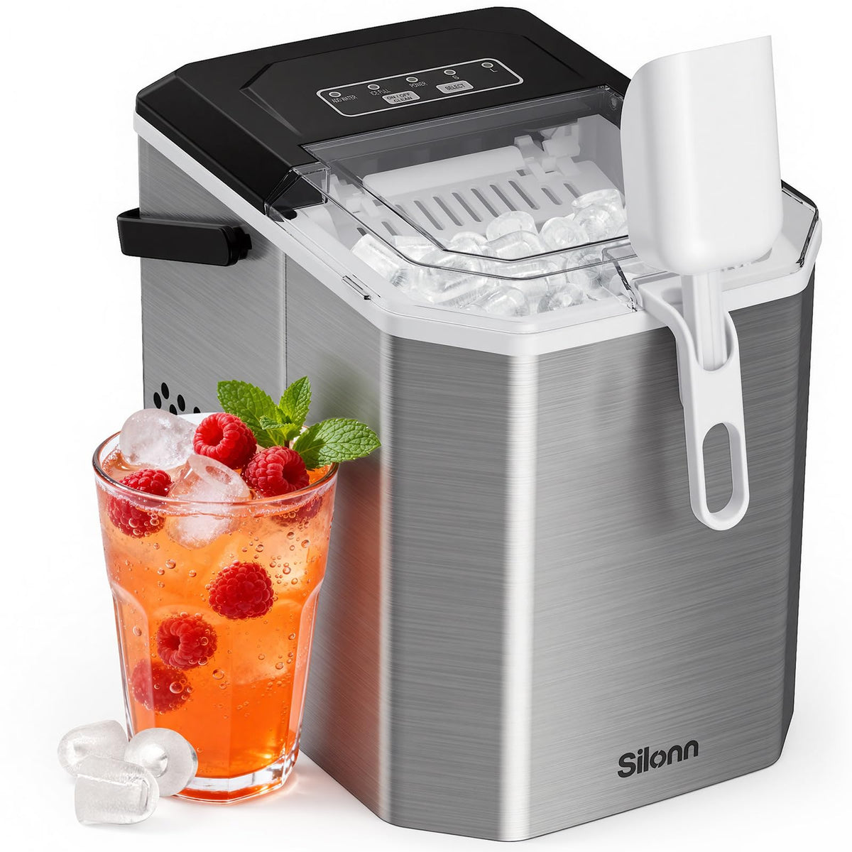 Silonn Countertop Ice Maker, Ice Makers Countertop with 2.5L Expandable Ice Basket & 1.8L Water Tank, 26Lbs/24H, 9 Bullet Ice in 6 Mins, Self-Cleaning, 2 Ice Sizes for Home Kitchen Jansha Store