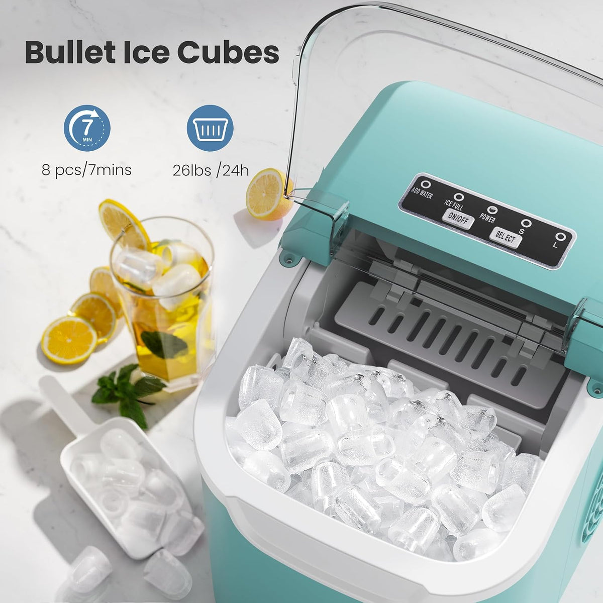 Crzoe Countertop Ice Maker, 26Lbs/24H, 2 Sizes of Ice, Self-Cleaning,Green Jansha Store