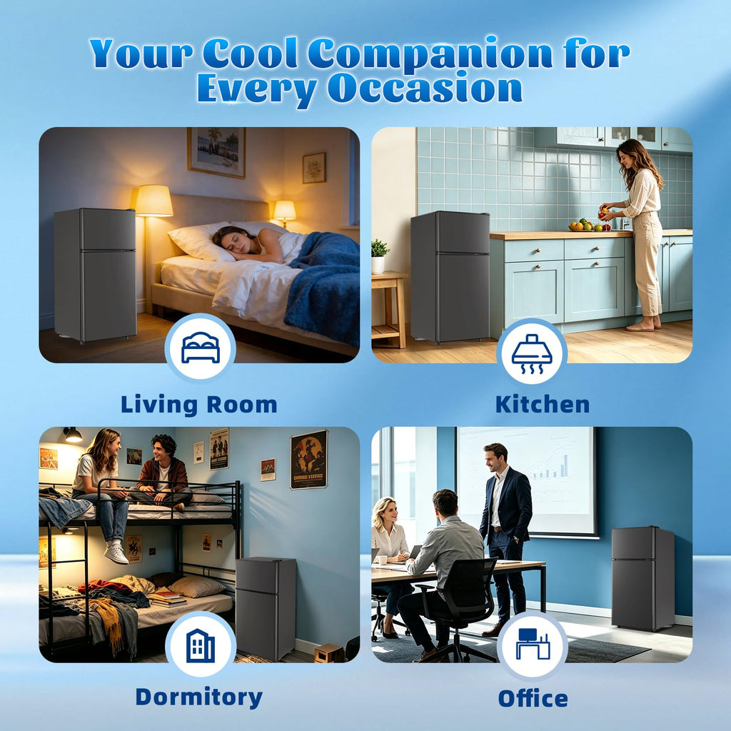 DEMULLER 45L Personal Double‑Door Mini Fridge With Freezer, Black Jansha Store