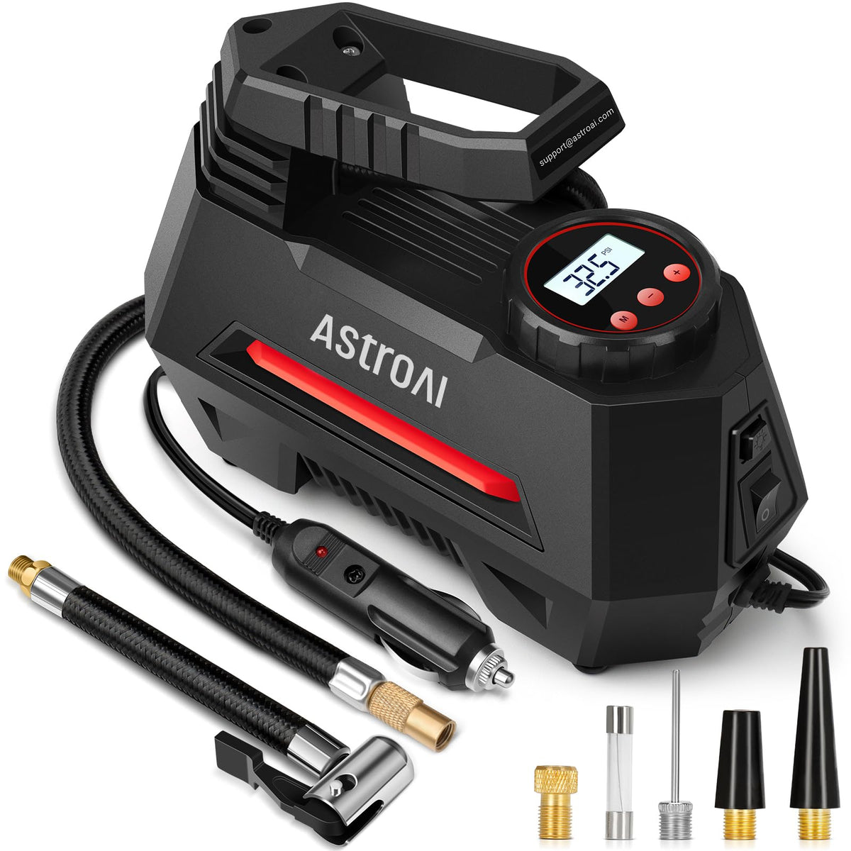 AstroAI AIRUN H Tire Inflator Portable Air Compressor, 12V DC Tire Inflator, Auto Shut-Off with Digital Pressure Gauge & LED Light, Fast Inflation for Car, Motorcycle, Bike Tires, 9.8Ft Cord, Yellow Jansha Store