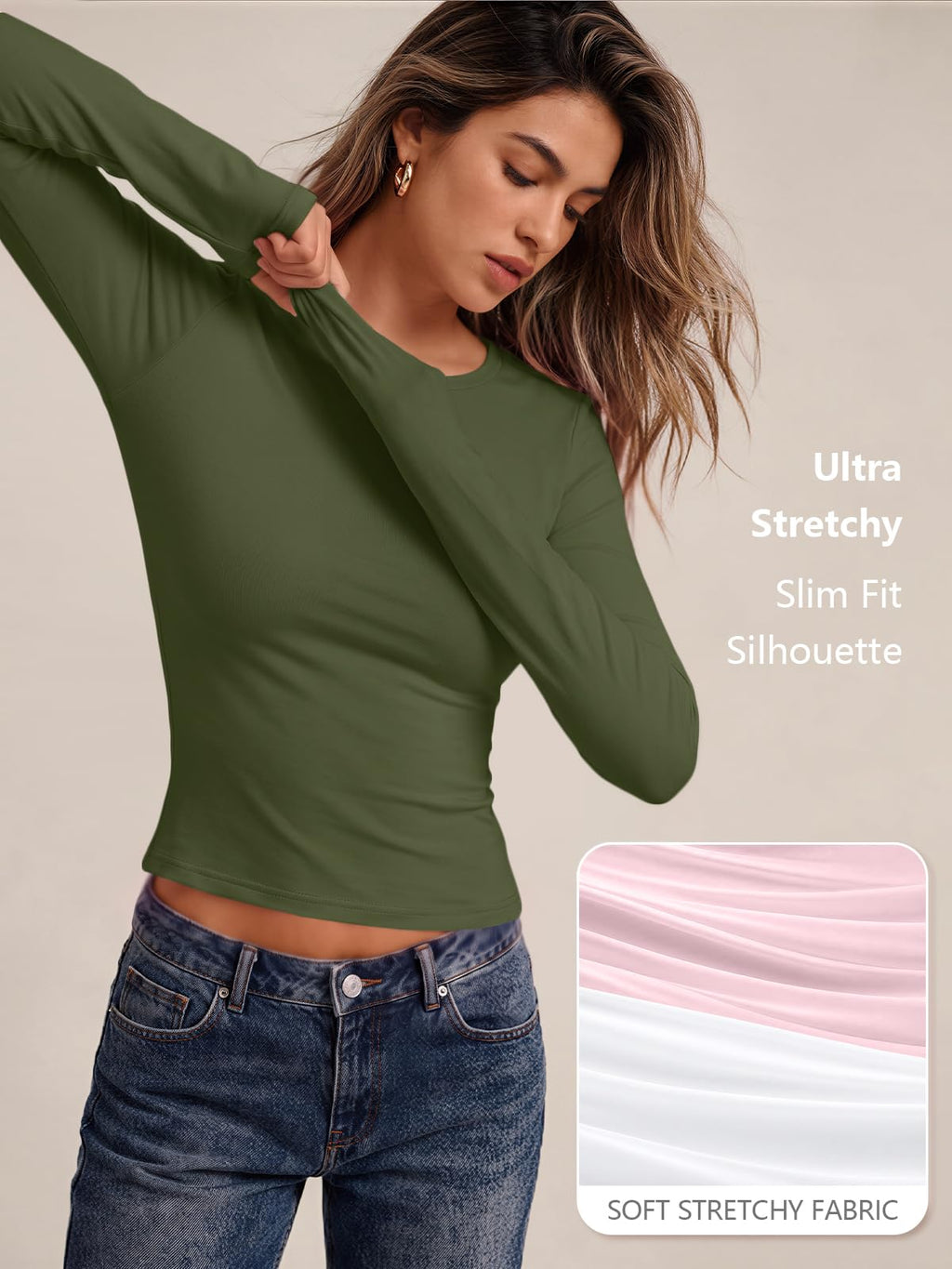 Women's crew neck long sleeve compression underscrub top styled for layering