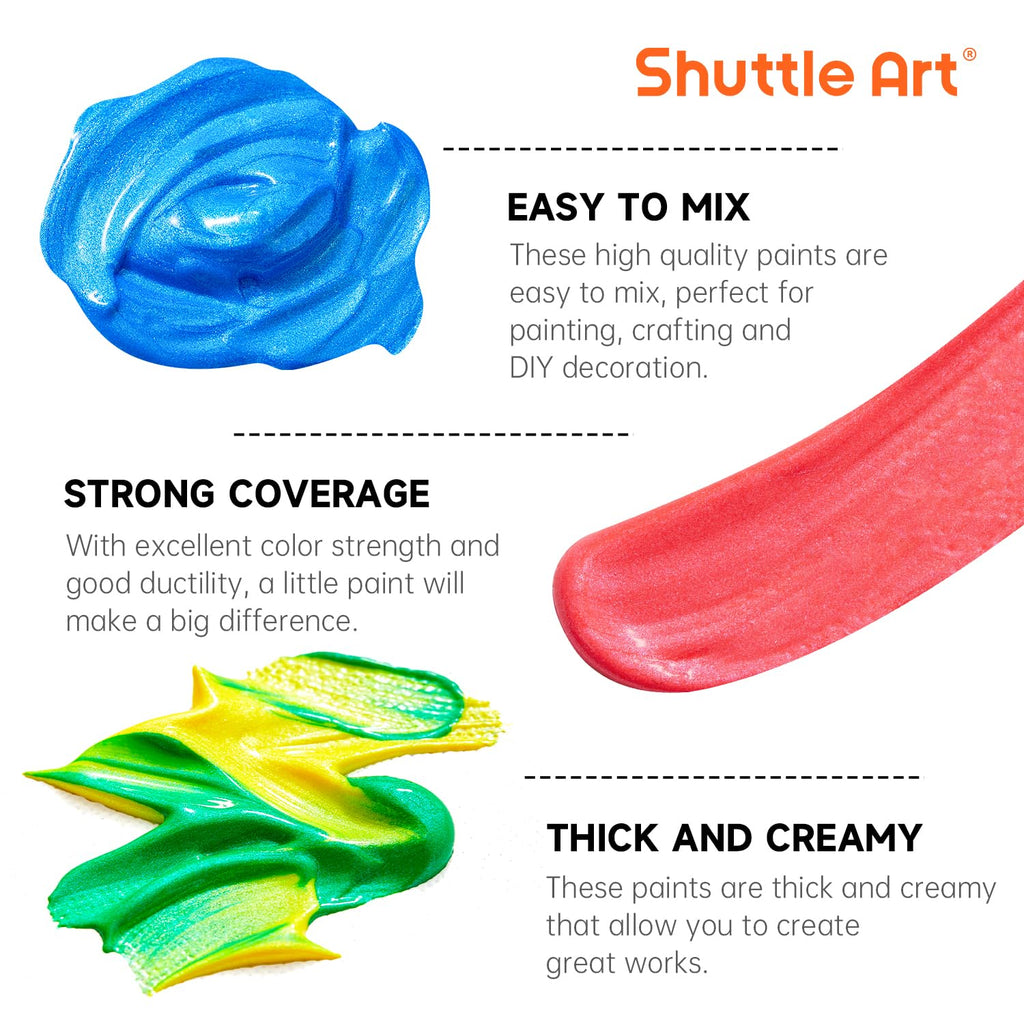 Shuttle Art Acrylic Paint, 36 Colors Acrylic Paint Set with Brushes & Palette, 2oz/60ml Bottles, Rich Pigments Non-toxic for Artists Kids & Adults, Painting on Canvas Rocks Ceramic Wood Jansha Store
