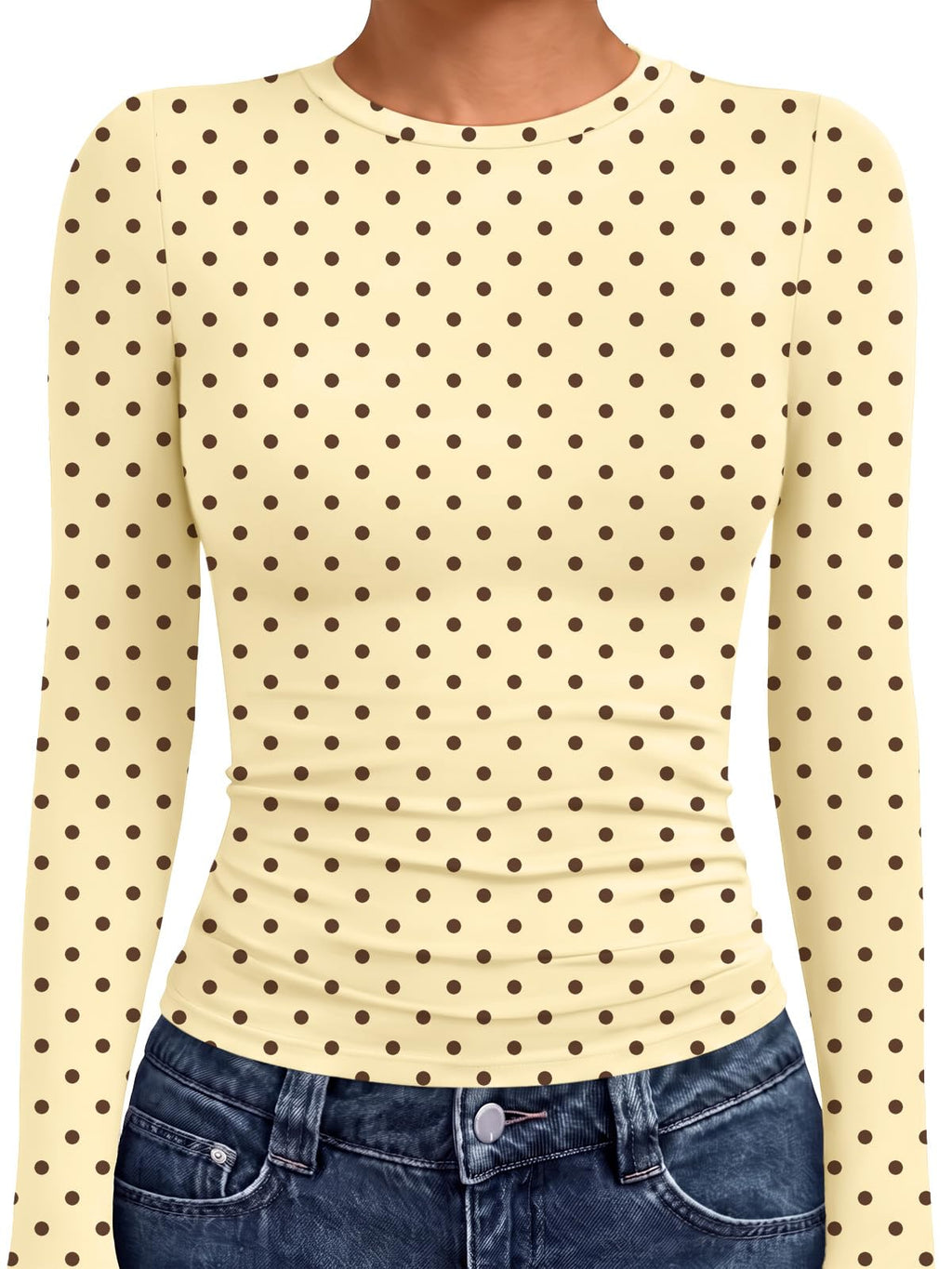 Collar and shoulder seam detail on a women's long sleeve compression shirt