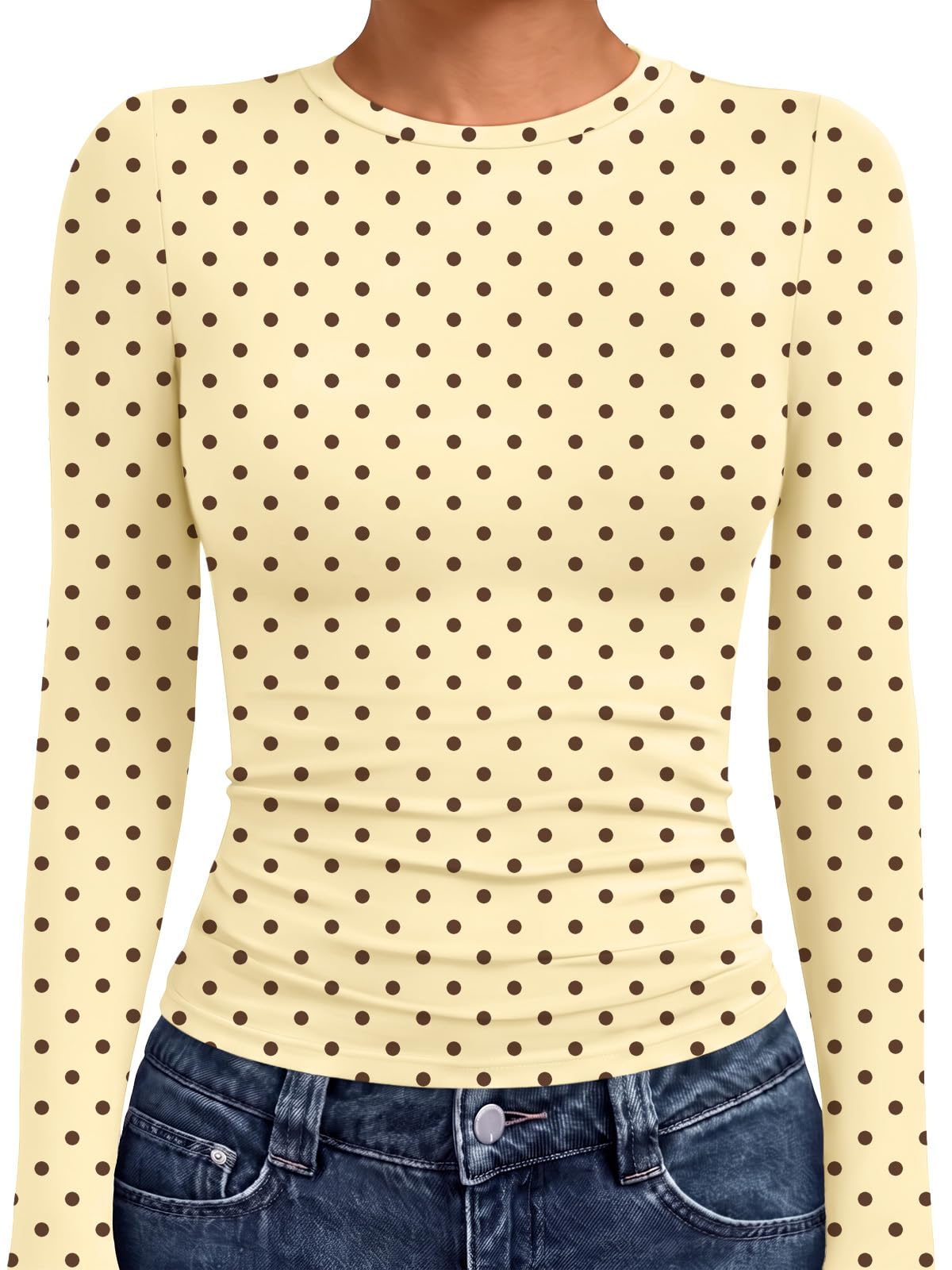 Collar and shoulder seam detail on a women's long sleeve compression shirt
