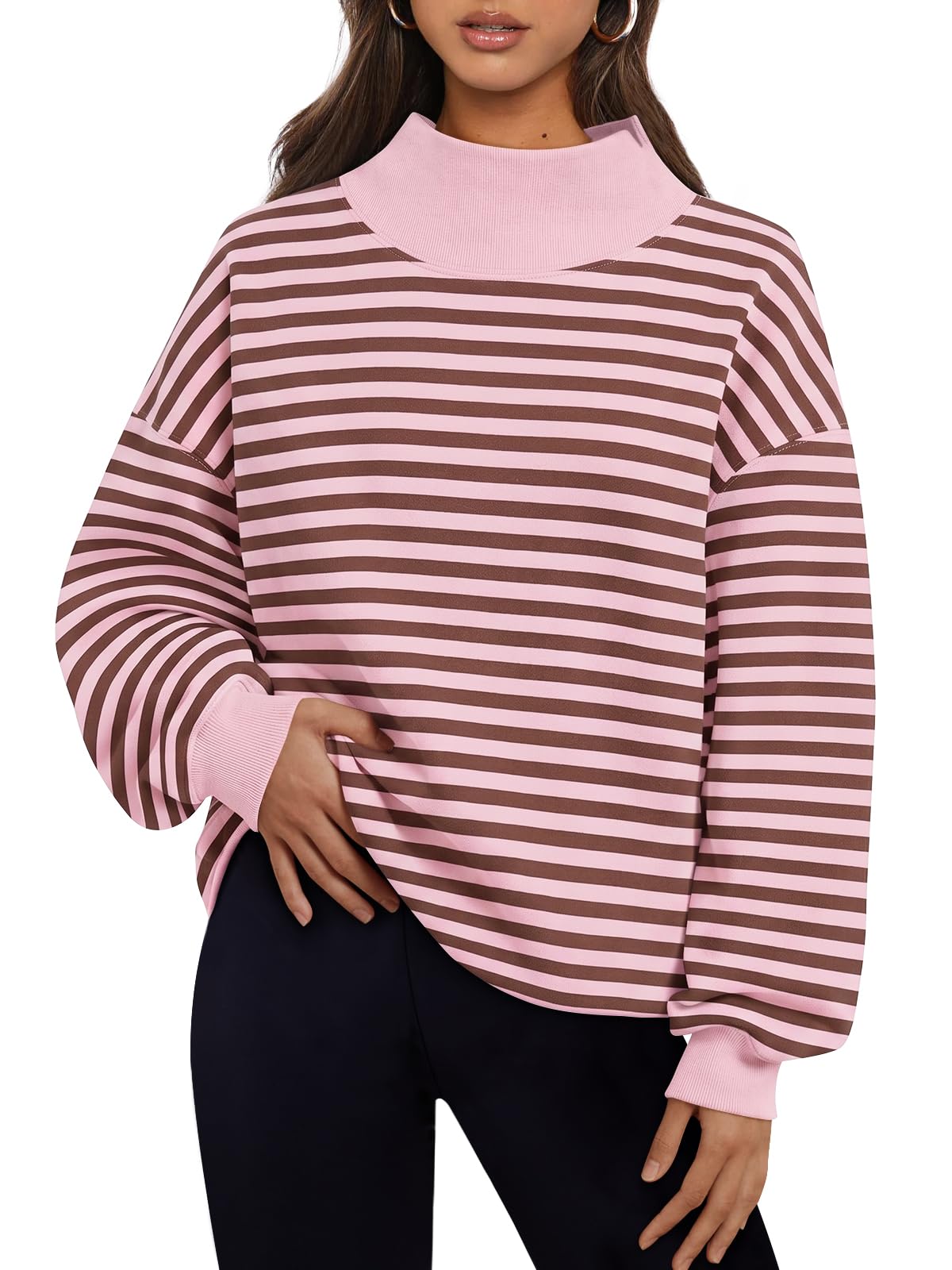 Trendy Queen Womens Mock Neck Sweatshirts Oversized Pullover Fall Outfits Jansha Store