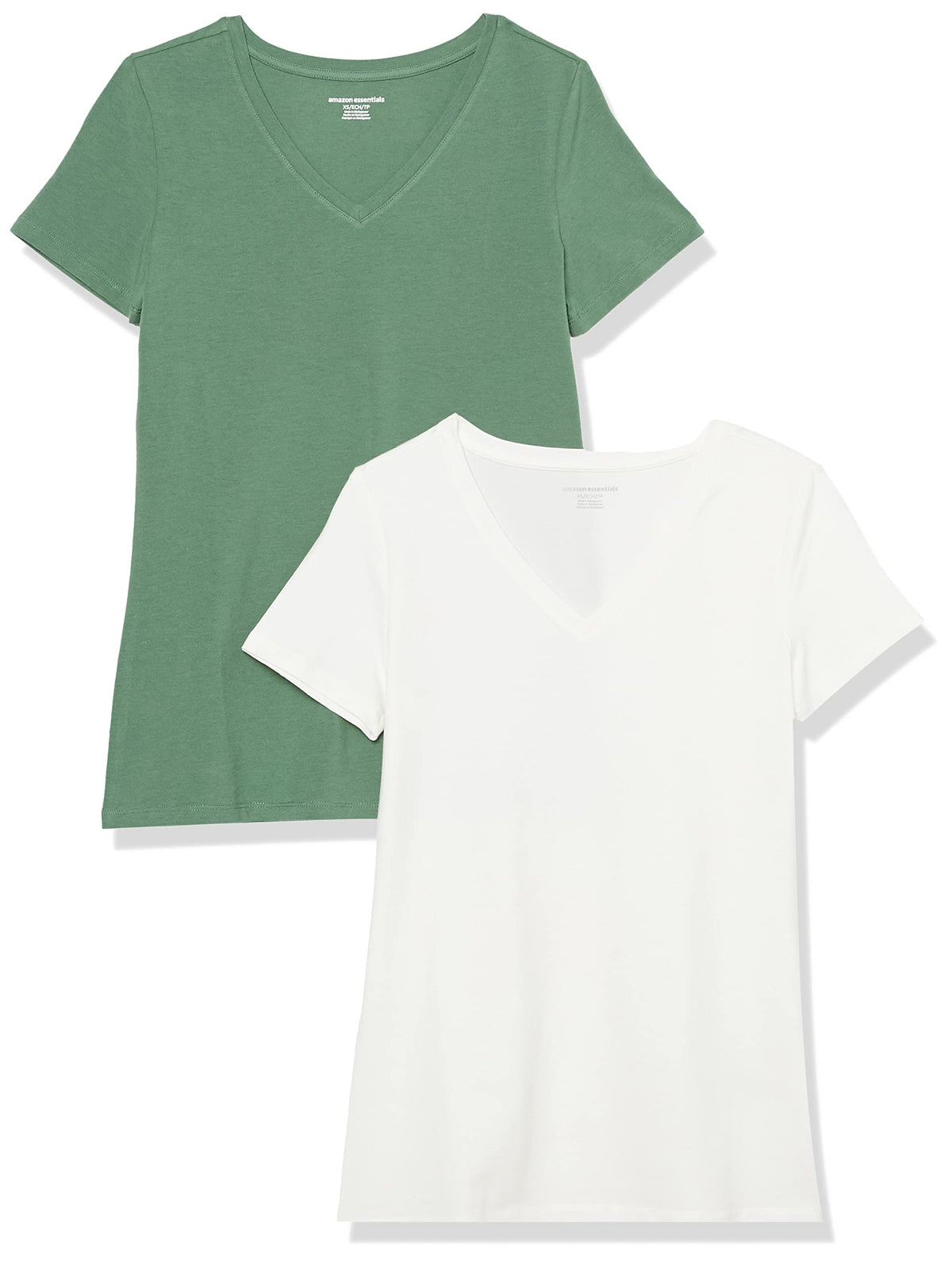 Amazon Essentials Women's Regular-Fit Short-Sleeve T-Shirt (V-Neck or Crewneck), Cotton Modal Blend, Pack of 2 Jansha Store