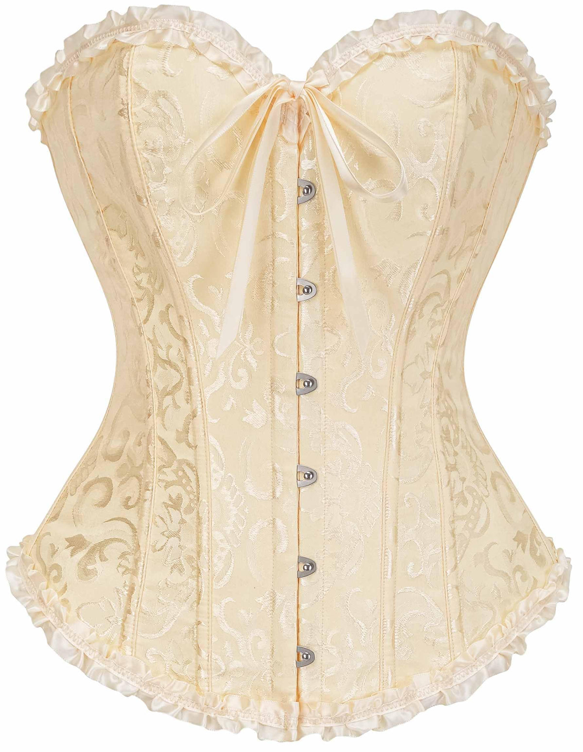 Front-facing view of the corset top on a mannequin showing the structured fit