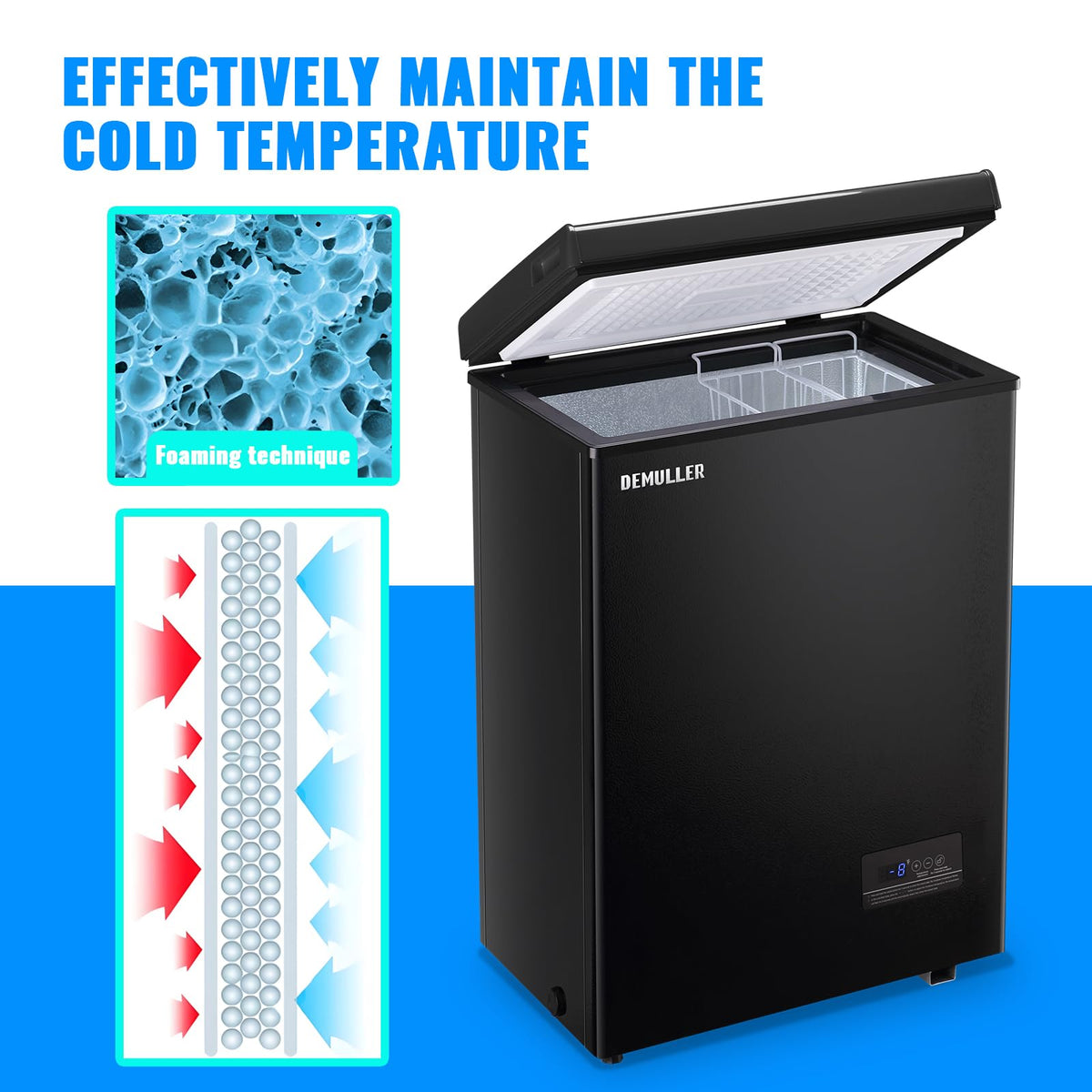 DEMULLER Chest Freezer 4.0 CU. FT Ultra-low Temperature Deep Freezers (Down to -12 ℉) with TWO Removable Baskets Accurate Display of Cabinet Temp Freestanding Black Jansha Store