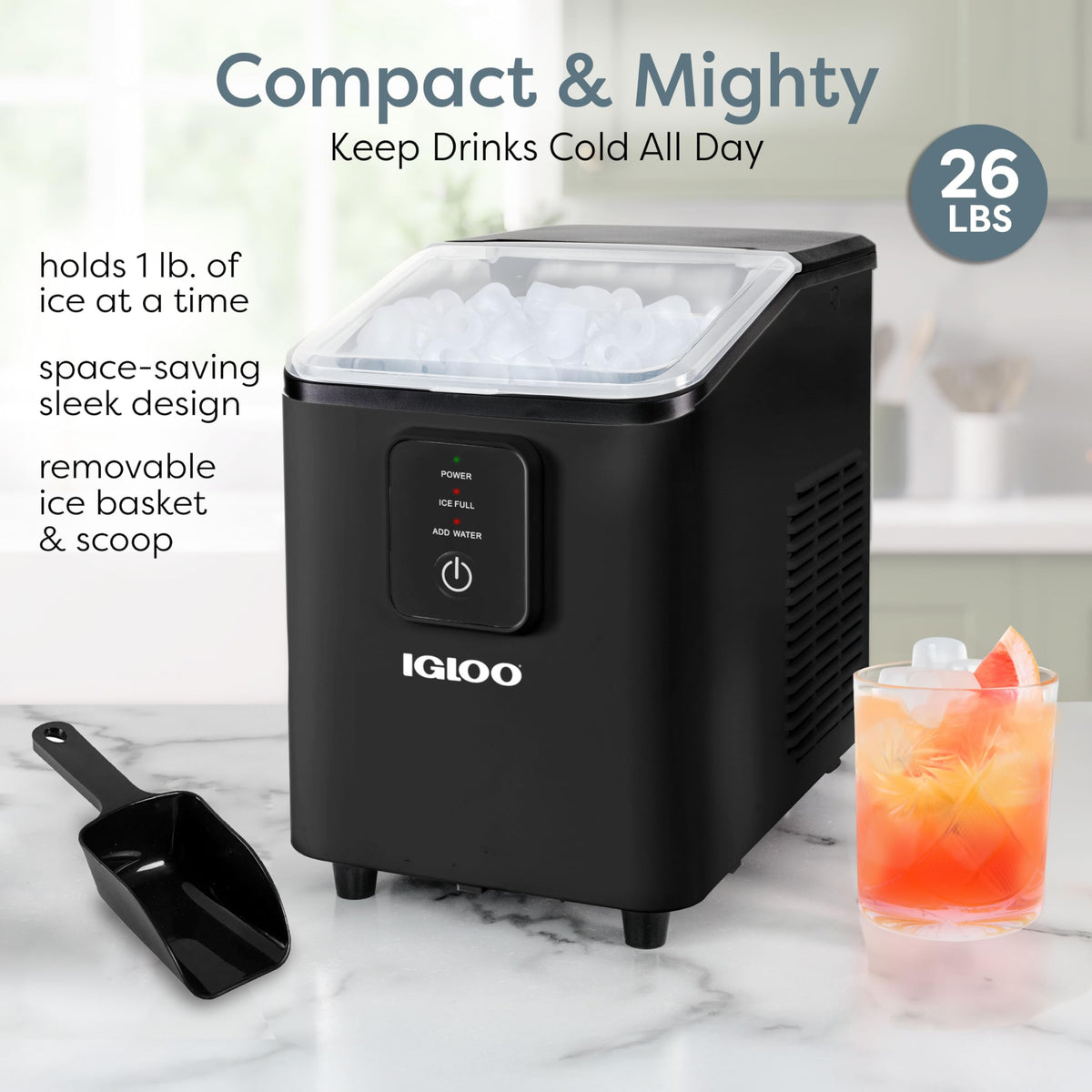 Igloo Premium Self-Cleaning Countertop Ice Maker Machine, Handled Portable Ice Maker, Produces 26 lbs. in 24 hrs. with Ice Cubes Ready in 6-8 Minutes, Comes with Ice Scoop and Basket Jansha Store