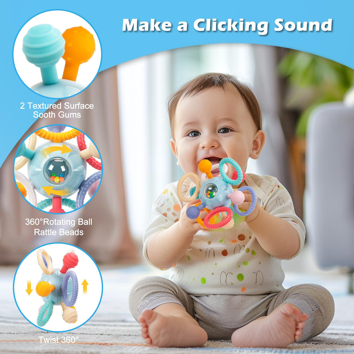 Baby Montessori Sensory Teething Toy 0-6 6-12 Months, Teether Ball & Rattle Jansha Store