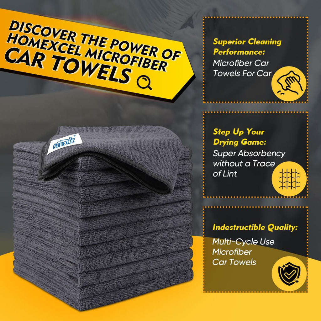 HOMEXCEL Microfiber Cleaning Cloth 12 Pack, 12.5 x 12.5 inch Microfiber Towels for Cars, Ultra Absorbent Washing Cloth, Lint Free Streak Free Cleaning Rags for Car, Kitchen, and Window (Grey) Jansha Store