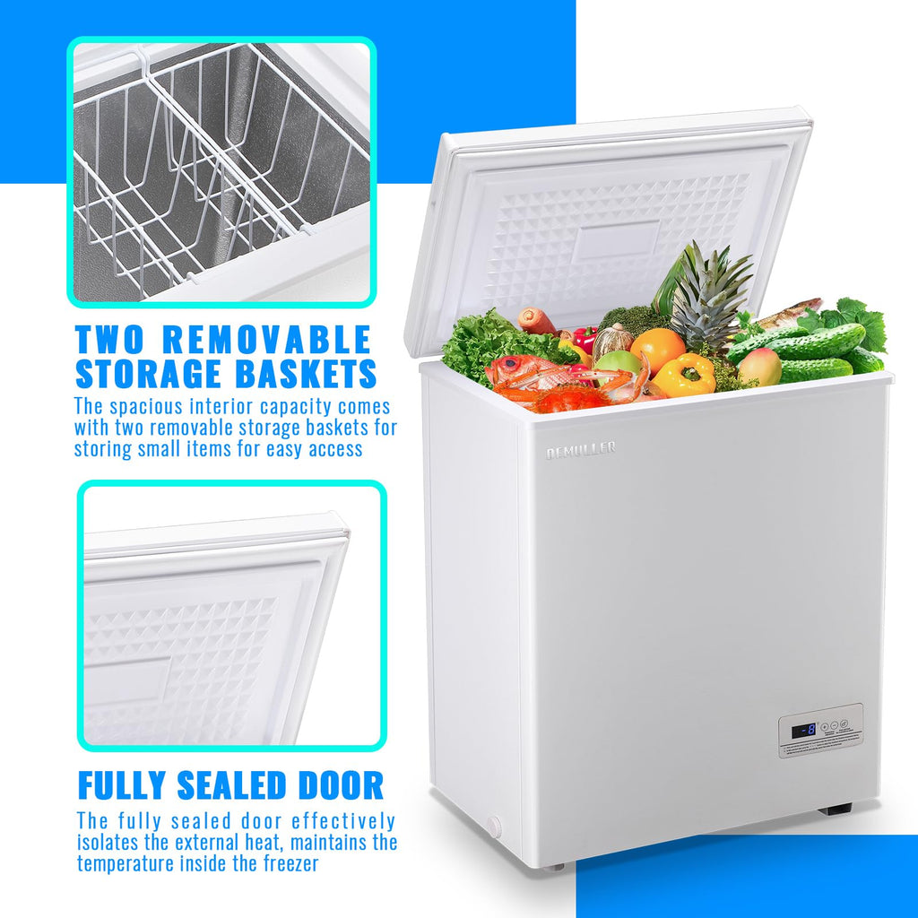 DEMULLER Chest Freezer 4.0 CU. FT Ultra-low Temperature Deep Freezers (Down to -12 ℉) with TWO Removable Baskets Accurate Display of Cabinet Temp Freestanding Black Jansha Store