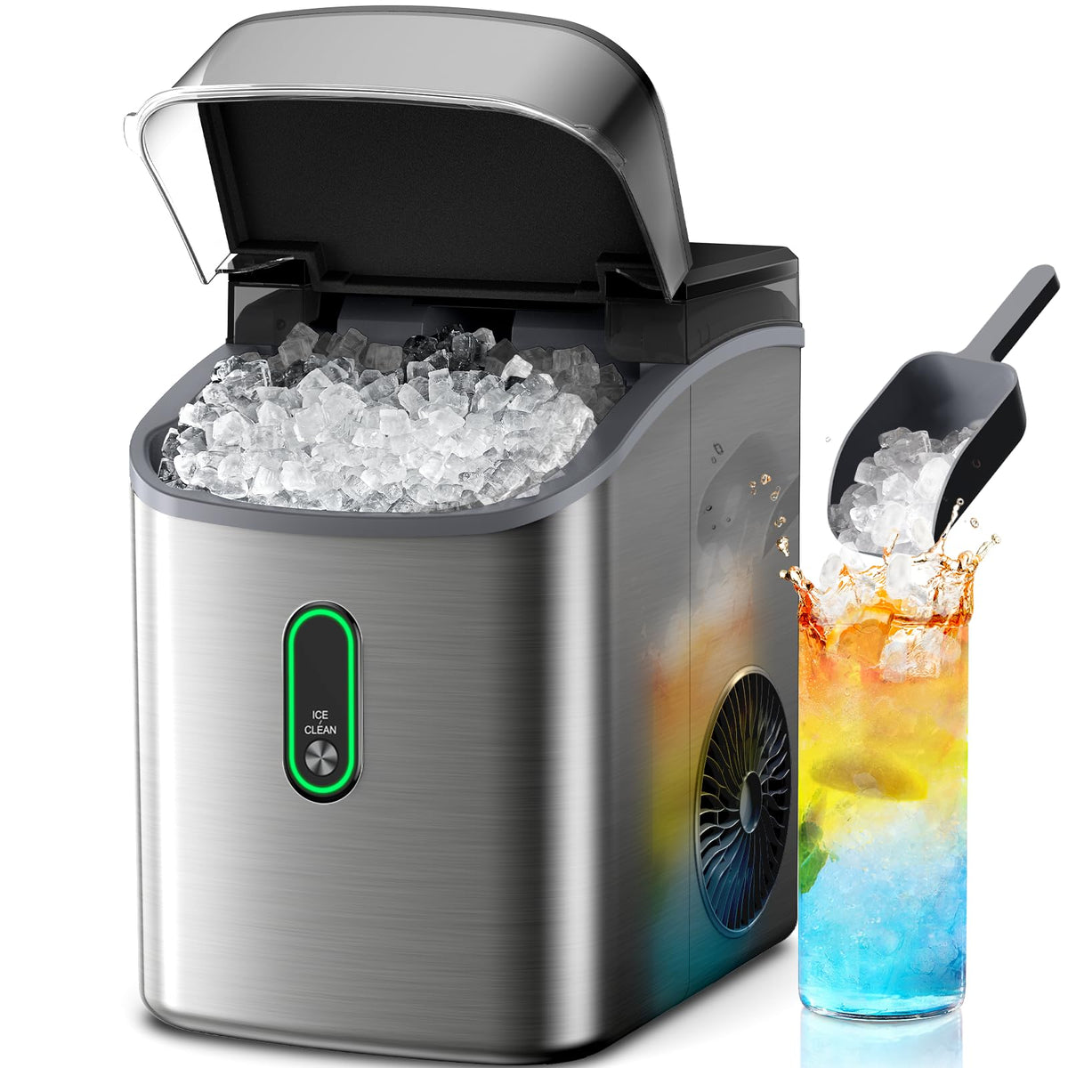 Silonn Ice Maker Countertop, 9 Cubes Ready in 6 Mins, 26lbs in 24Hrs, Self-Cleaning Ice Machine with Ice Scoop and Basket, 2 Sizes of Bullet Ice for Home Kitchen Office Bar Party Jansha Store