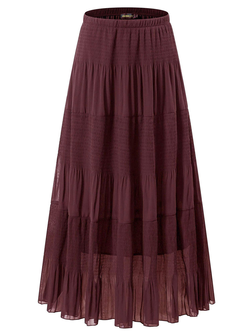 NASHALYLY Women's Chiffon Elastic High Waist Pleated A-Line Maxi Skirts Jansha Store