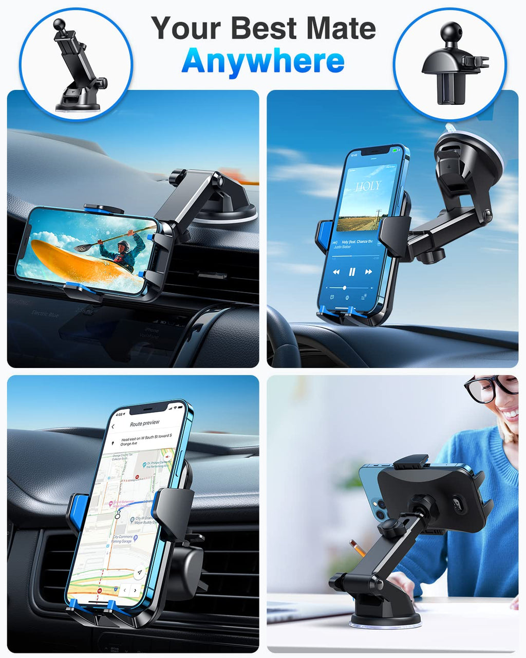 VANMASS【85+LBS Strongest Suction & Military-Grade Ultimate Car Phone Mount【Patent Safety Certs】 Cell Phone Holder for Dash Windshield Vent for iPhone 18 17 Pro Max Automobile Interior Sets, Ink Black Jansha Store