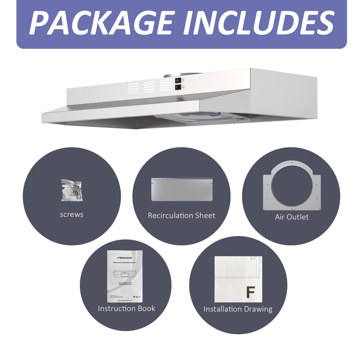 FIREGAS Range Hood 30 inch Under Cabinet, White Range Hood, Kitchen Hood Jansha Store