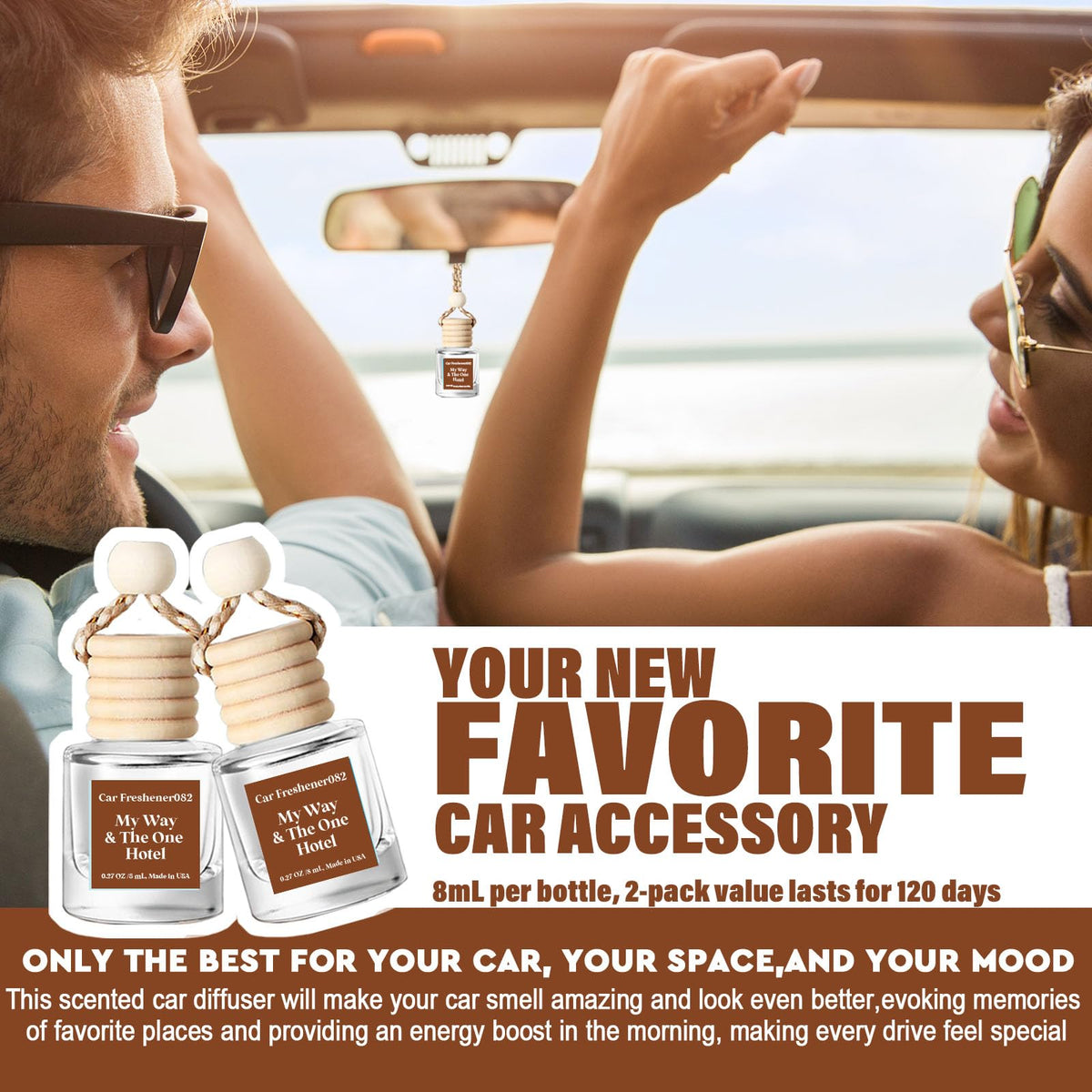 C Classy Car Air Freshener Hanging 2 Pack, Mahogany Teakwood Essential Oil Diffuser, Cute Glass Bottle, Long-Lasting Fragrance Car Accessories for Women & Men, Made in USA Jansha Store