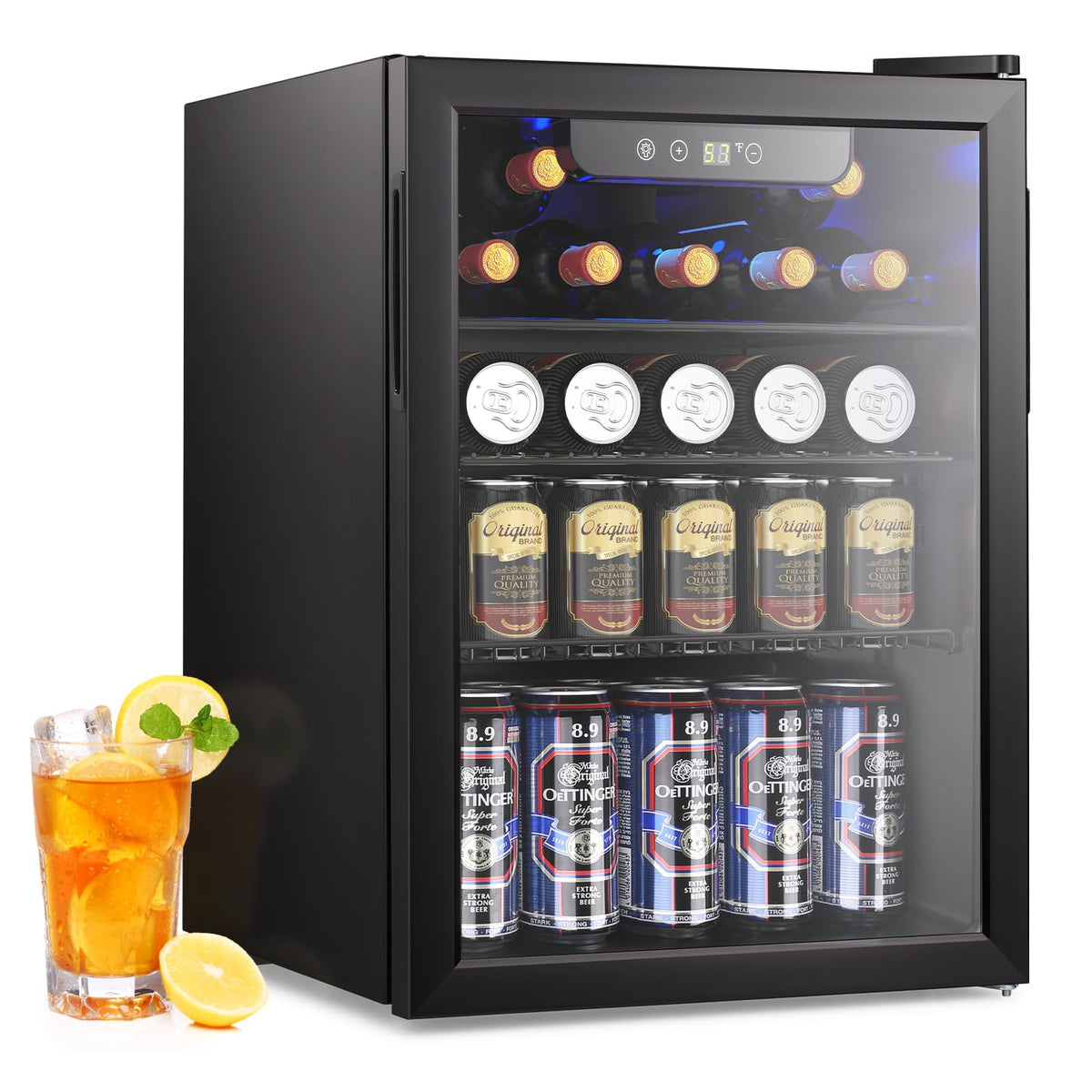 Electactic Wine Cooler 37 Bottle Freestanding Fridge with Stainless Steel Reversible Glass Door, 145 Can Beverage Refrigerator Quiet Compressor for Home Kitchen Bar, 4.5 Cu.ft Silver Jansha Store