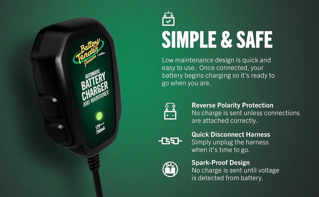 Battery Tender Junior 12V, 750mA Charger and Maintainer: Automatic 12V Powersports for Motorcycle, ATVs, and More - Smarter Than a Trickle Charger - 021-0123 Jansha Store