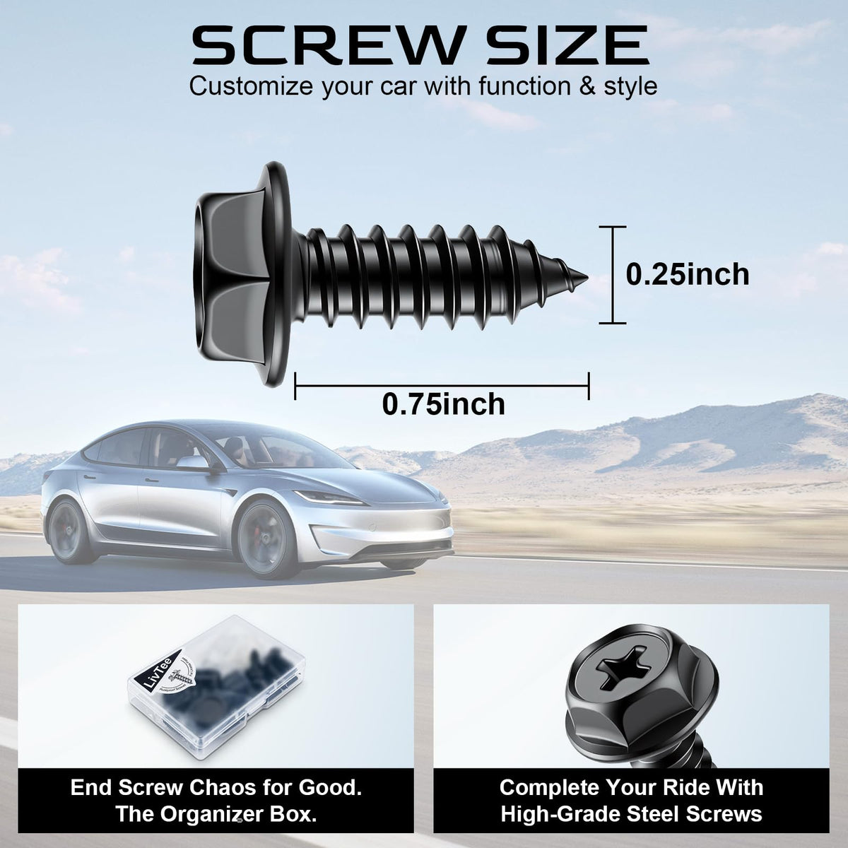 LivTee Rustproof License Plate Screws for Securing License Plates Frames and Covers on Cars and Trucks, 4 Sets Premium Stainless Steel Self Tapping Mounting Bolts (Black Zinc Plated) Jansha Store