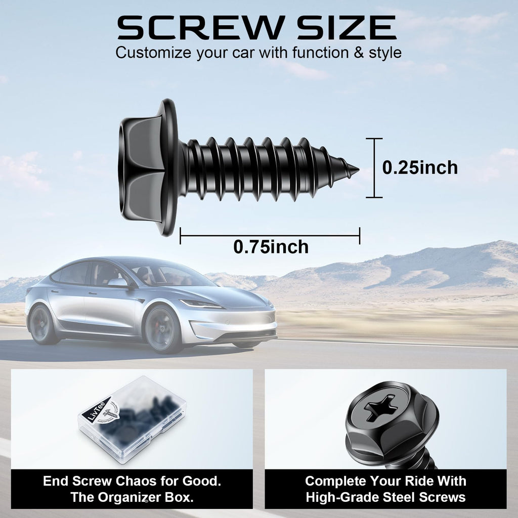 LivTee Rustproof License Plate Screws for Securing License Plates Frames and Covers on Cars and Trucks, 4 Sets Premium Stainless Steel Self Tapping Mounting Bolts (Black Zinc Plated) Jansha Store