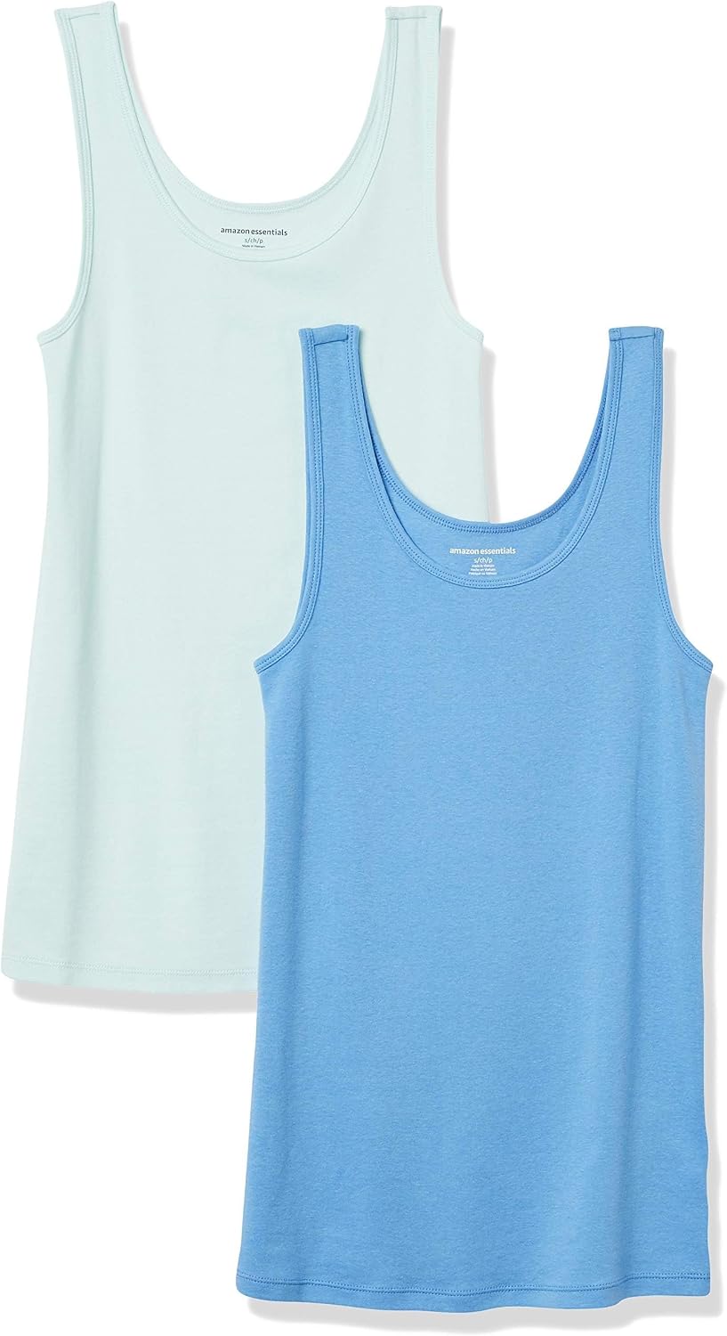 Amazon Essentials Women's Slim-Fit Ribbed Scoop Neck Tank Tops, Pack of 2 Jansha Store
