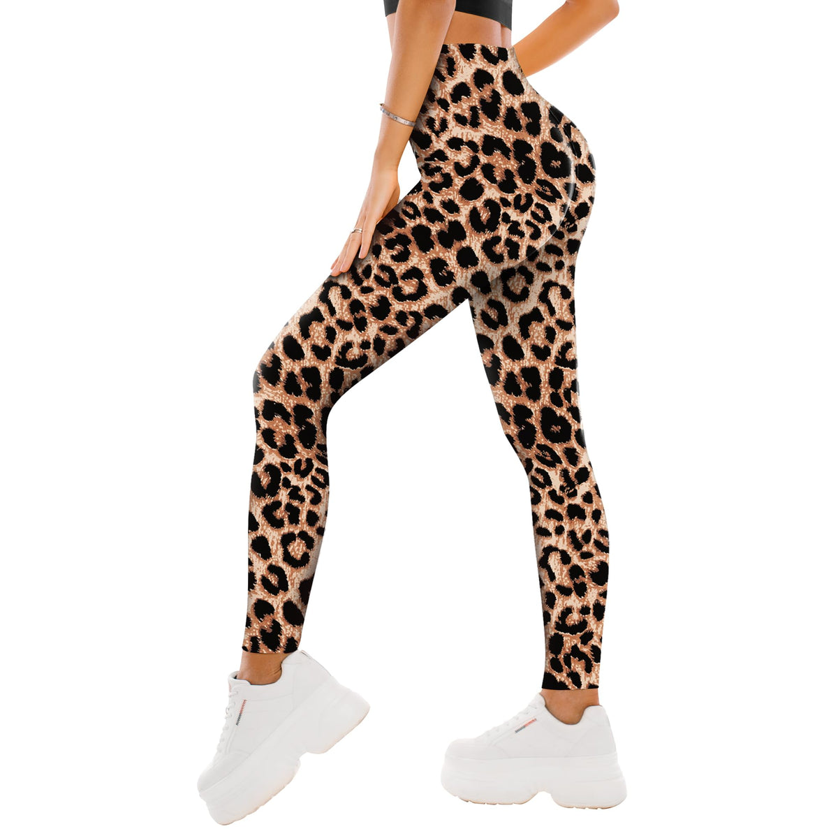 Capri high waisted leggings folded flat, showing the shorter leg length and wide waistband