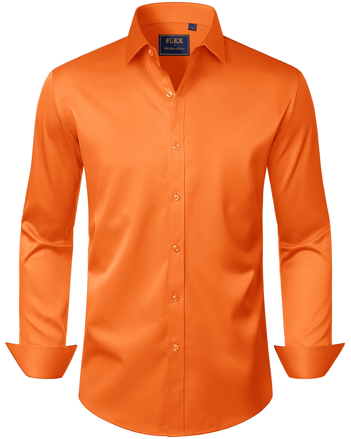 Men's solid stretch dress shirt shoulder and collar detail from above
