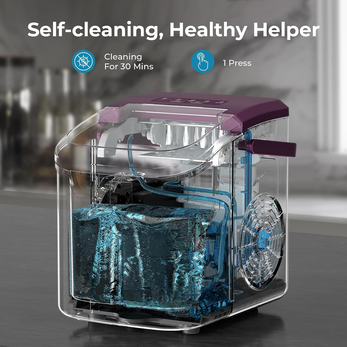 Countertop Ice Maker Machine, 8 Ice Cubes in 6 mins, 26lb/Day Bullet Ice with 2 Sizes- Portable Mini, Energy Saving & Basket/Scoop for Home/Party/Travel/Camping/Bar,Purple Jansha Store