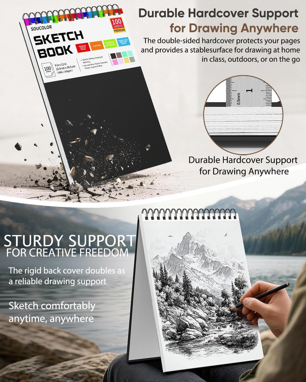 Soucolor Sketch Book 9" x 12", 100 Sheets Kids Art Sketchbook Drawing Pad Jansha Store